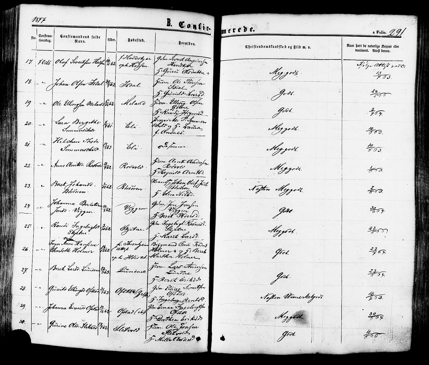 Ministerialprotokoller, klokkerbøker og fødselsregistre - Sør-Trøndelag, SAT/A-1456/665/L0772: Ministerialbok nr. 665A07, 1856-1878, s. 291