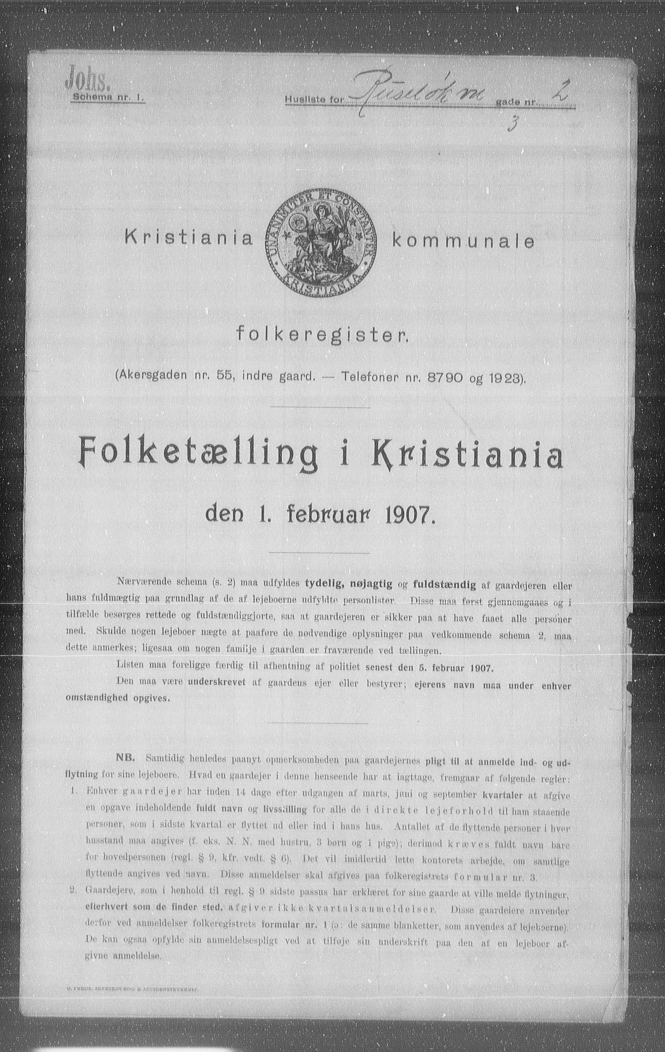 OBA, Kommunal folketelling 1.2.1907 for Kristiania kjøpstad, 1907, s. 43230