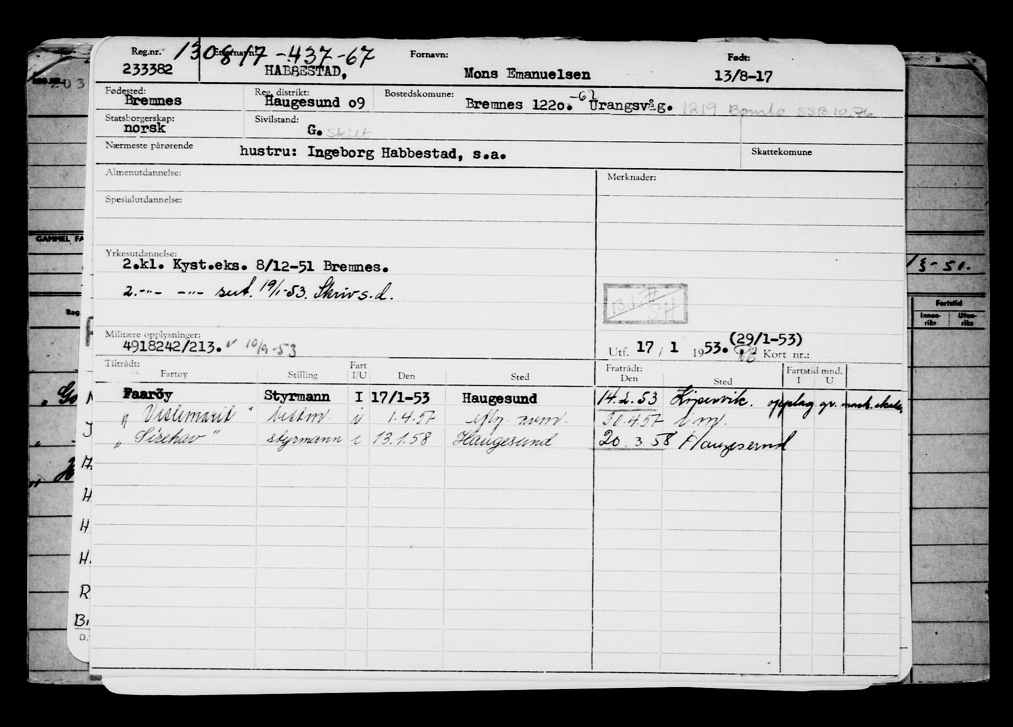 Direktoratet for sjømenn, AV/RA-S-3545/G/Gb/L0150: Hovedkort, 1917, s. 863