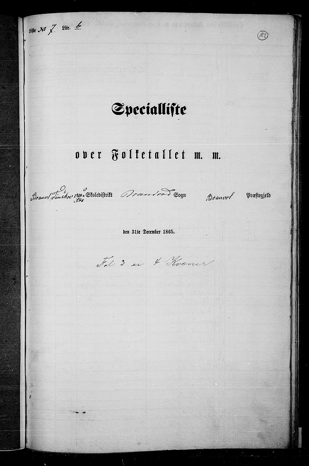 RA, Folketelling 1865 for 0422P Brandval prestegjeld, 1865, s. 154