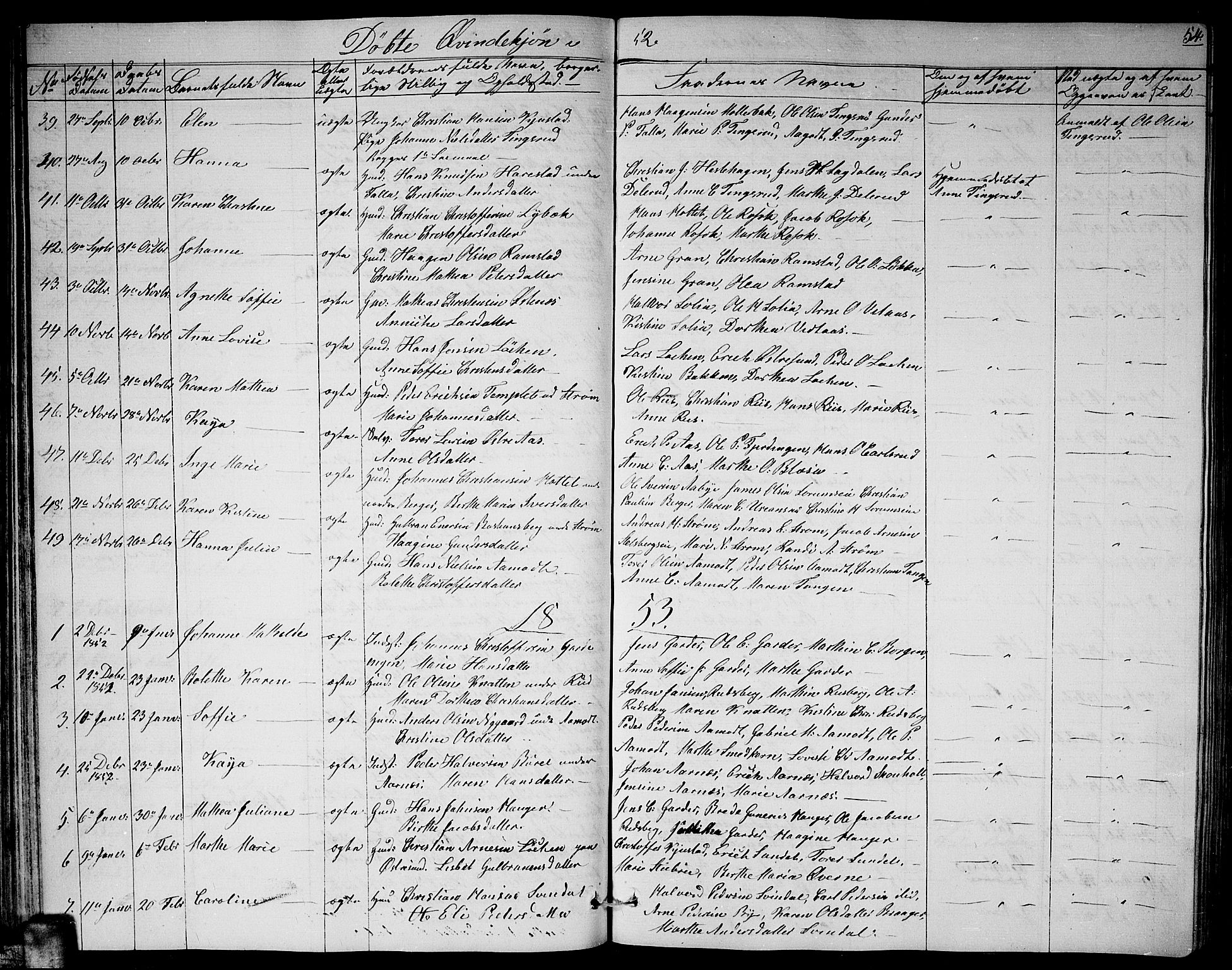 Fet prestekontor Kirkebøker, AV/SAO-A-10370a/G/Ga/L0002: Klokkerbok nr. I 2, 1843-1859, s. 54