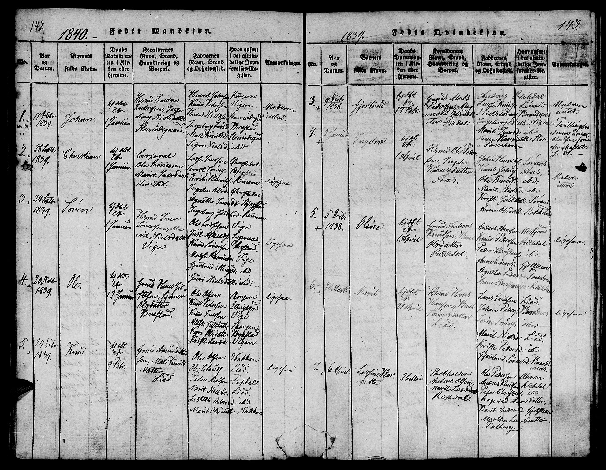 Ministerialprotokoller, klokkerbøker og fødselsregistre - Møre og Romsdal, SAT/A-1454/539/L0528: Ministerialbok nr. 539A01, 1818-1847, s. 142-143