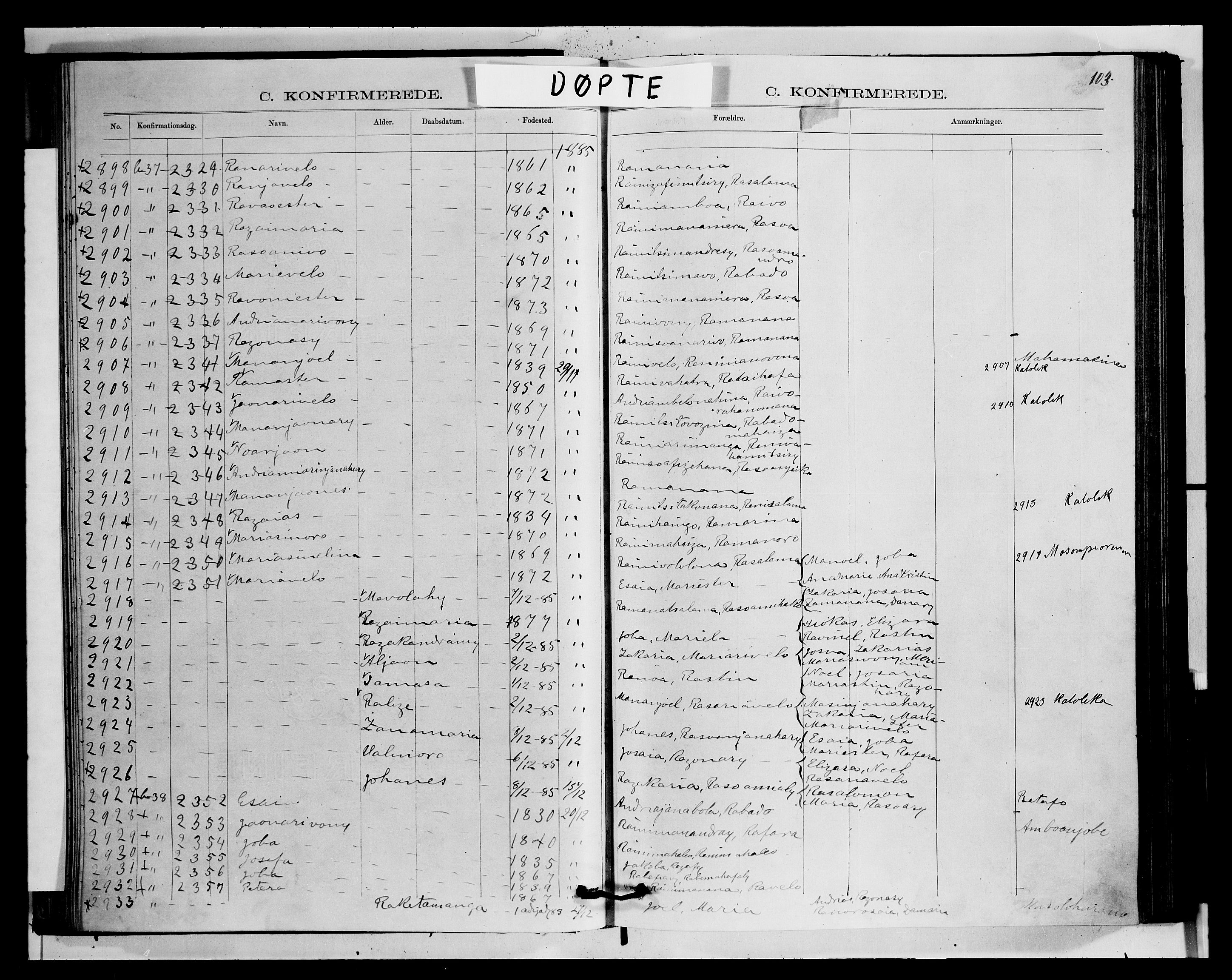 Archives FLM/NMS, Madagaskar, VID/MA-A-1163/D/Db/L0270: Ministerialbok nr. 2, 1883-1886, s. 103