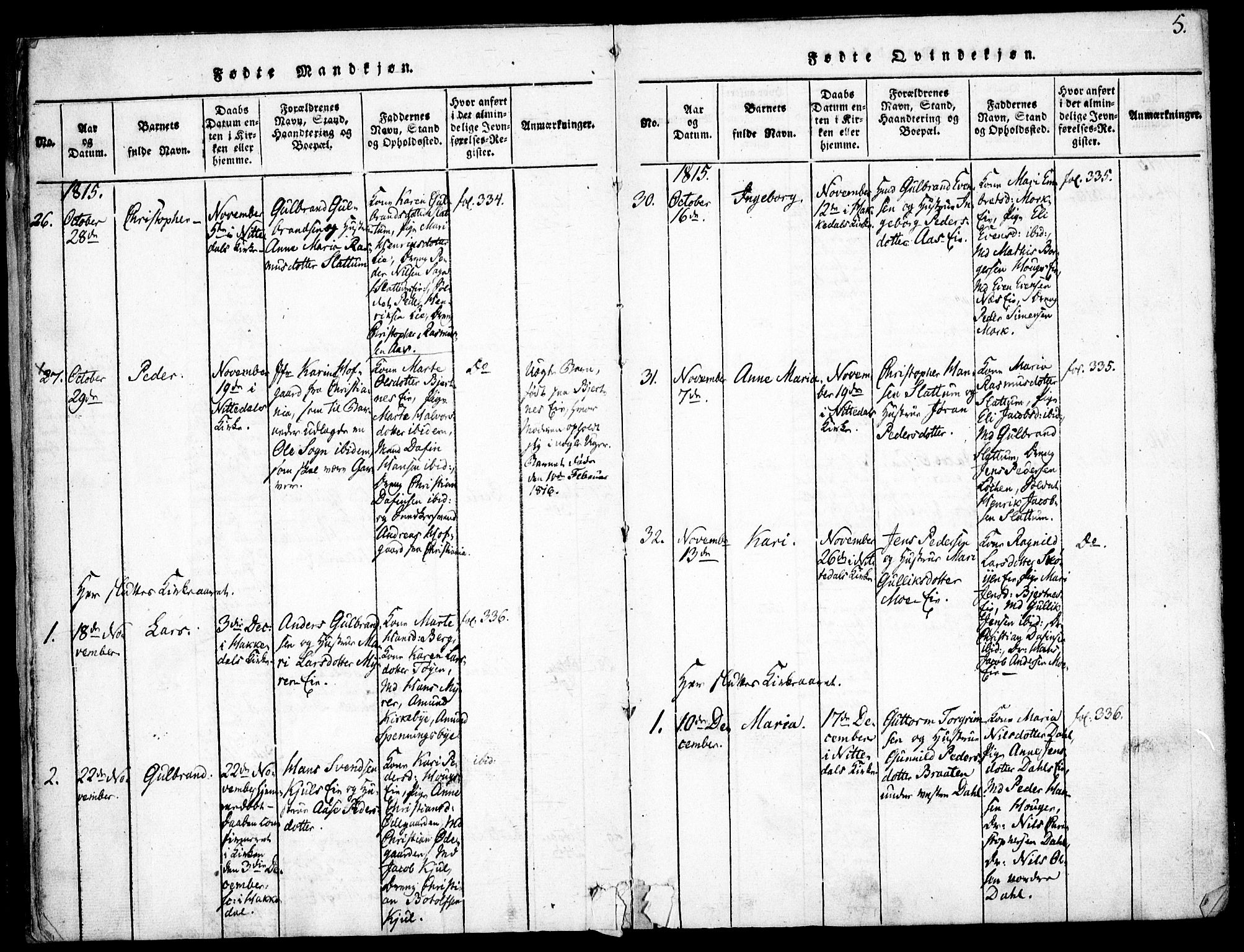 Nittedal prestekontor Kirkebøker, SAO/A-10365a/F/Fa/L0003: Ministerialbok nr. I 3, 1814-1836, s. 5