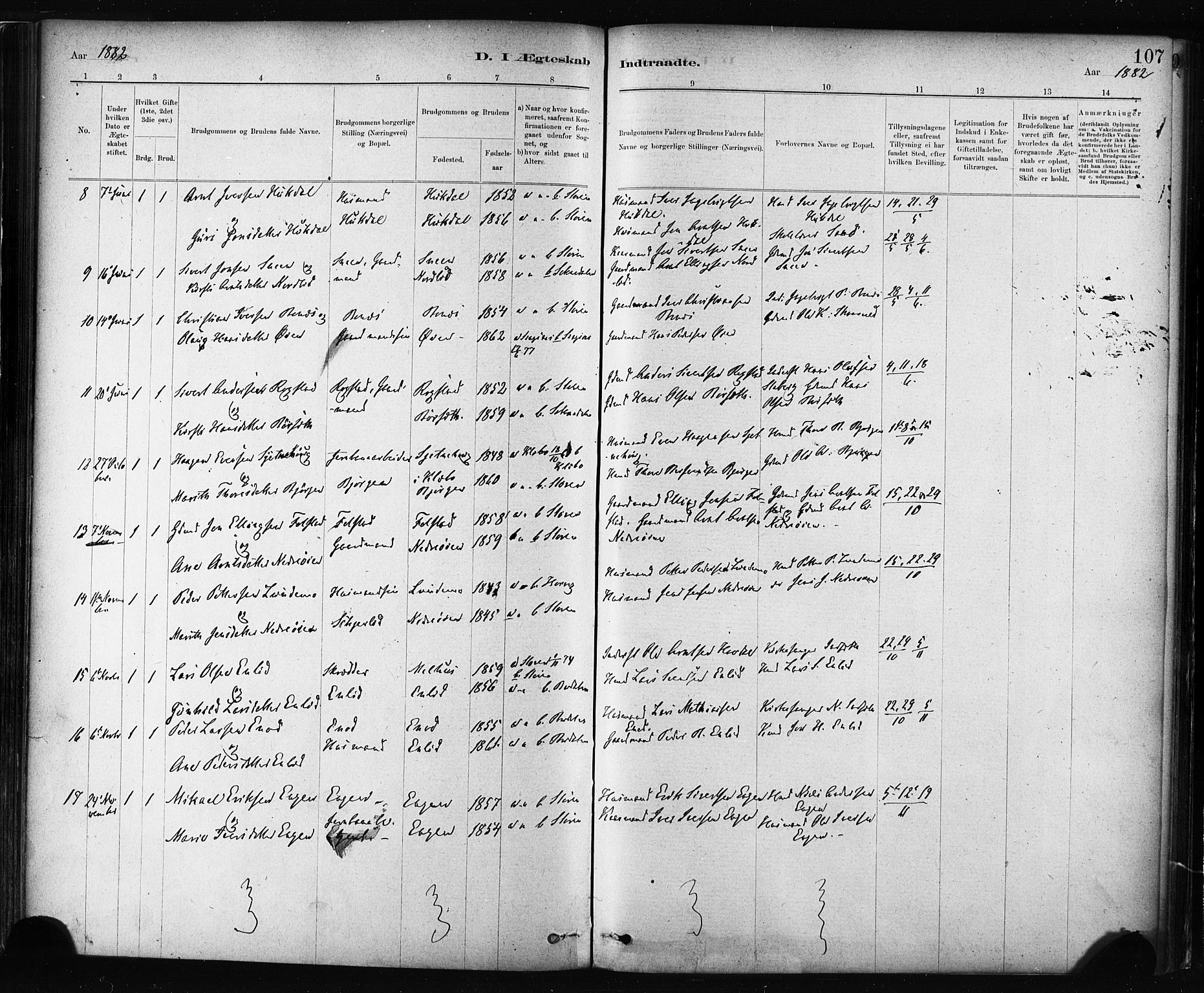 Ministerialprotokoller, klokkerbøker og fødselsregistre - Sør-Trøndelag, AV/SAT-A-1456/687/L1002: Ministerialbok nr. 687A08, 1878-1890, s. 107