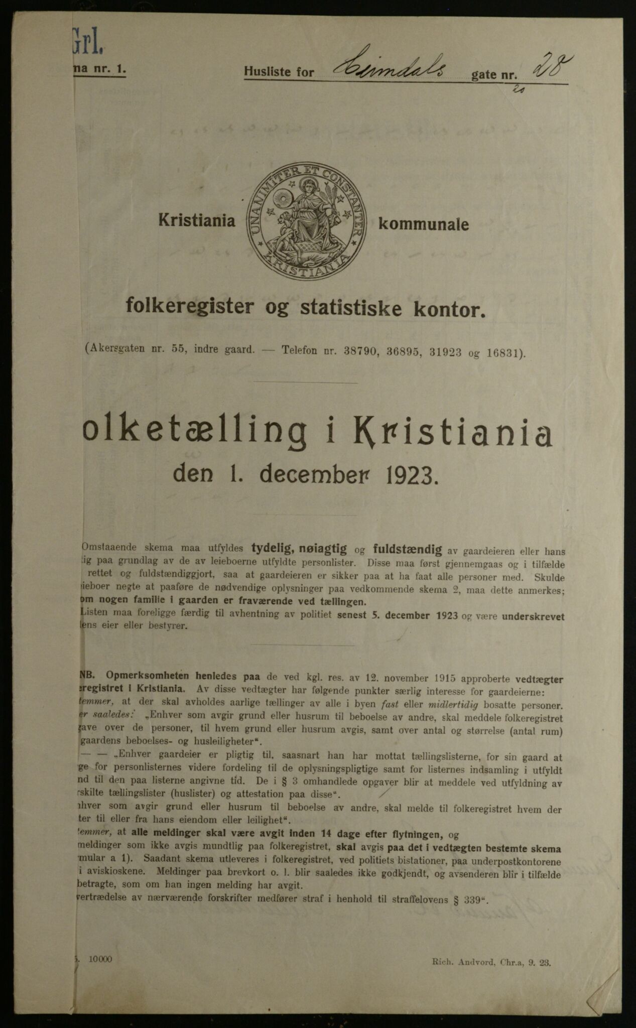 OBA, Kommunal folketelling 1.12.1923 for Kristiania, 1923, s. 41806