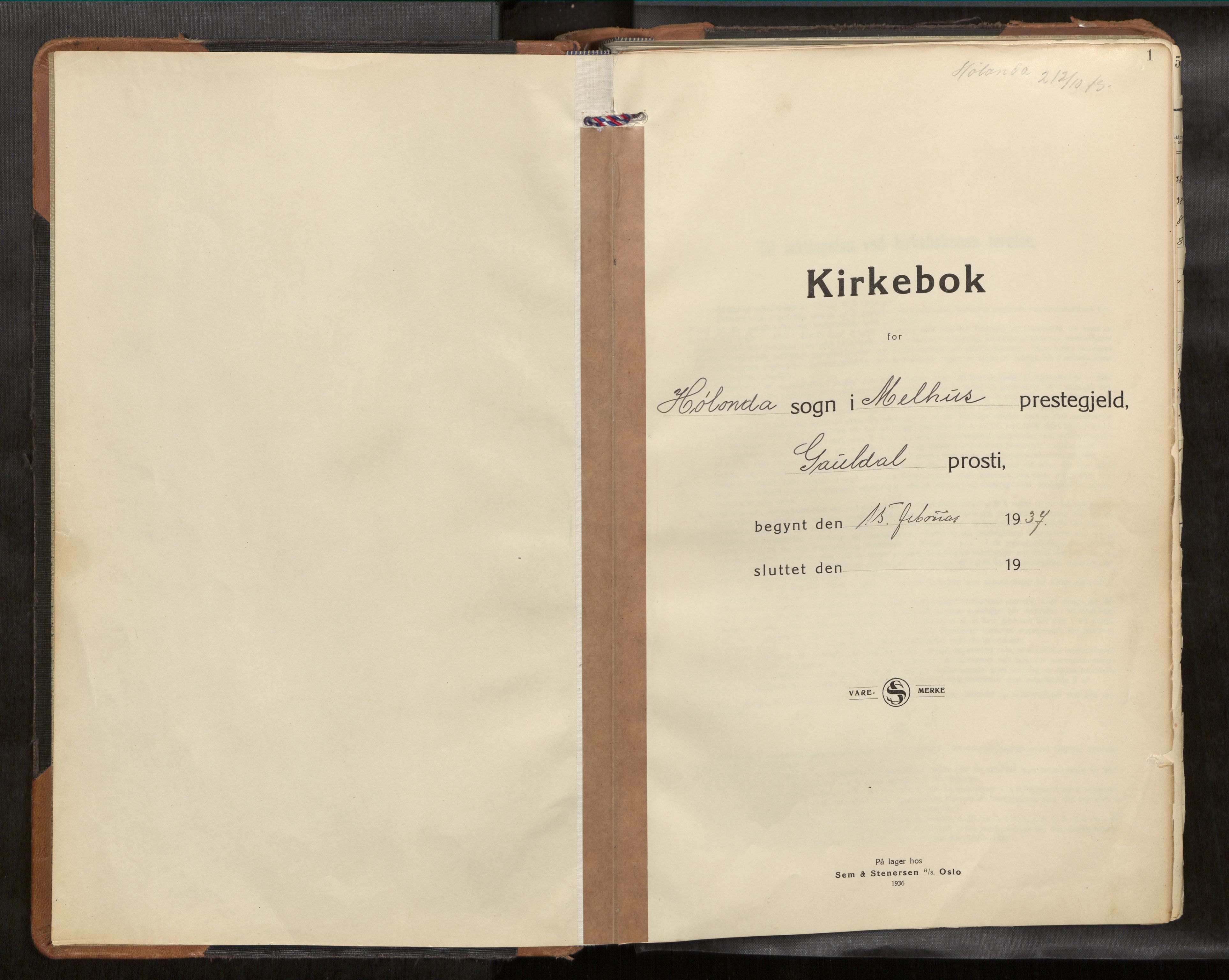 Ministerialprotokoller, klokkerbøker og fødselsregistre - Sør-Trøndelag, AV/SAT-A-1456/694/L1134b: Klokkerbok nr. 694C07, 1937-1984, s. 1