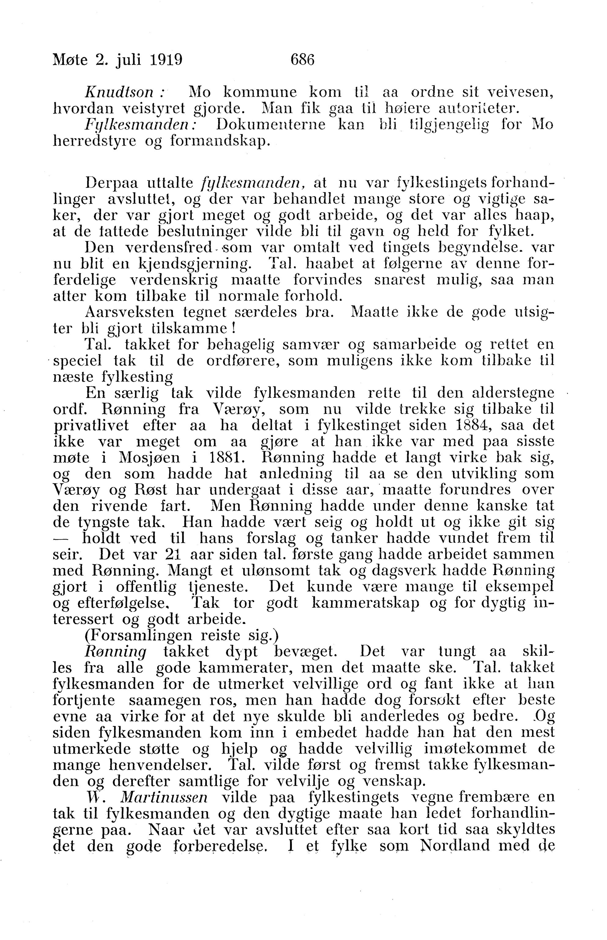 Nordland Fylkeskommune. Fylkestinget, AIN/NFK-17/176/A/Ac/L0042: Fylkestingsforhandlinger 1919, 1919