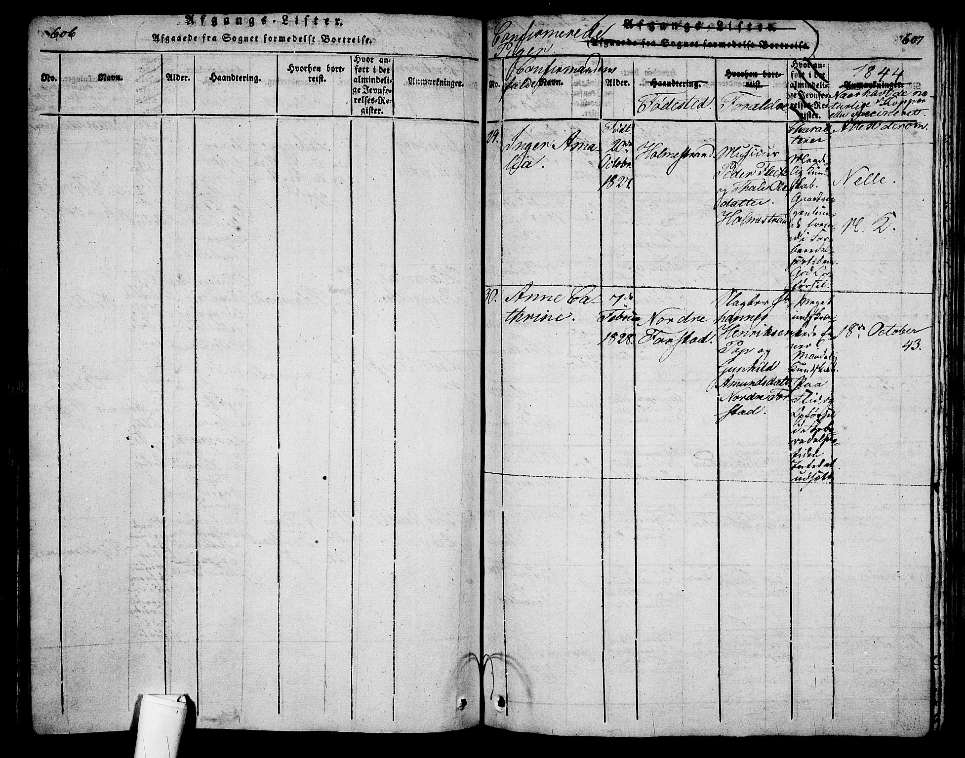 Holmestrand kirkebøker, AV/SAKO-A-346/G/Ga/L0001: Klokkerbok nr. 1, 1814-1848, s. 606-607