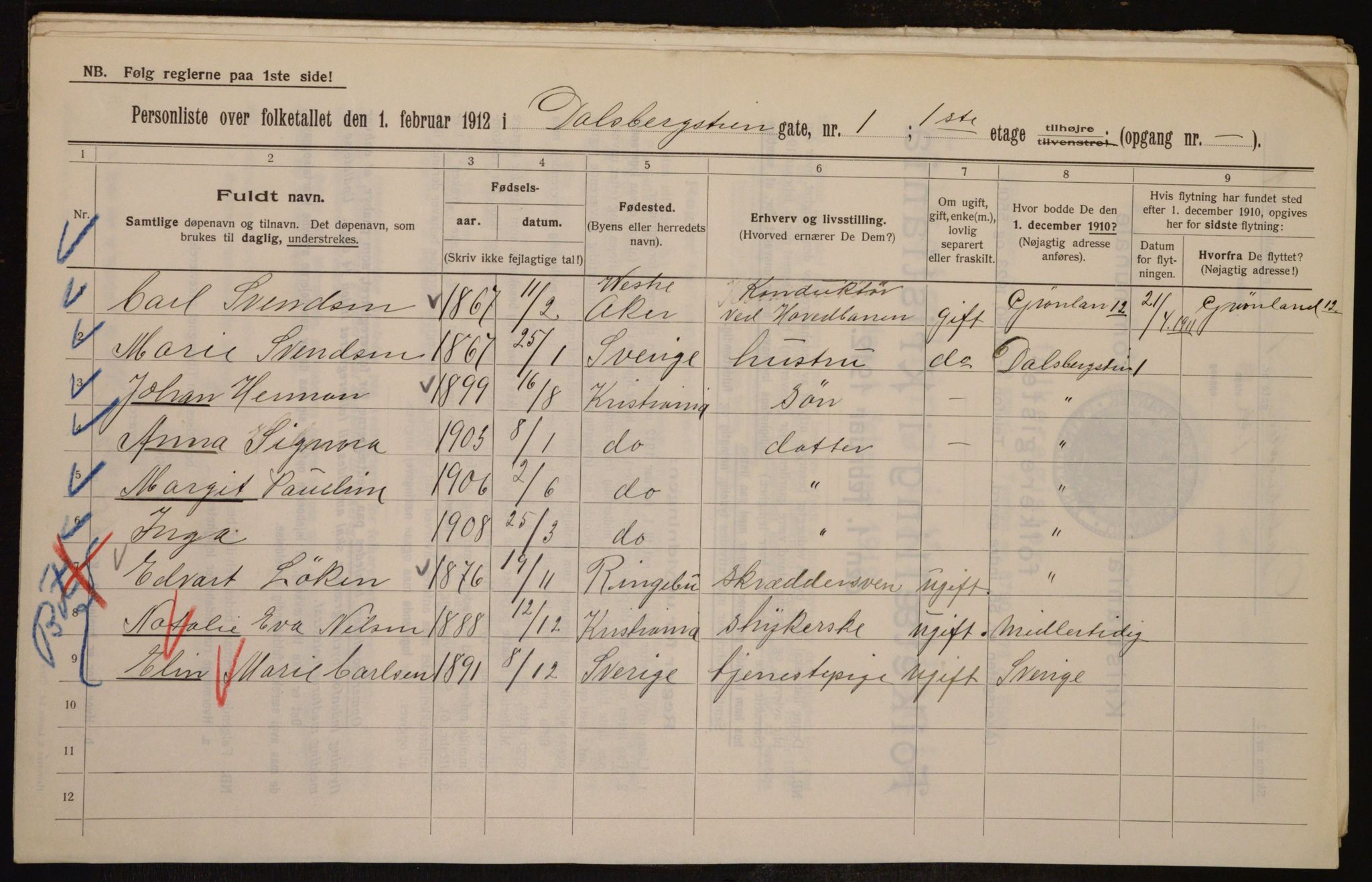 OBA, Kommunal folketelling 1.2.1912 for Kristiania, 1912, s. 13909