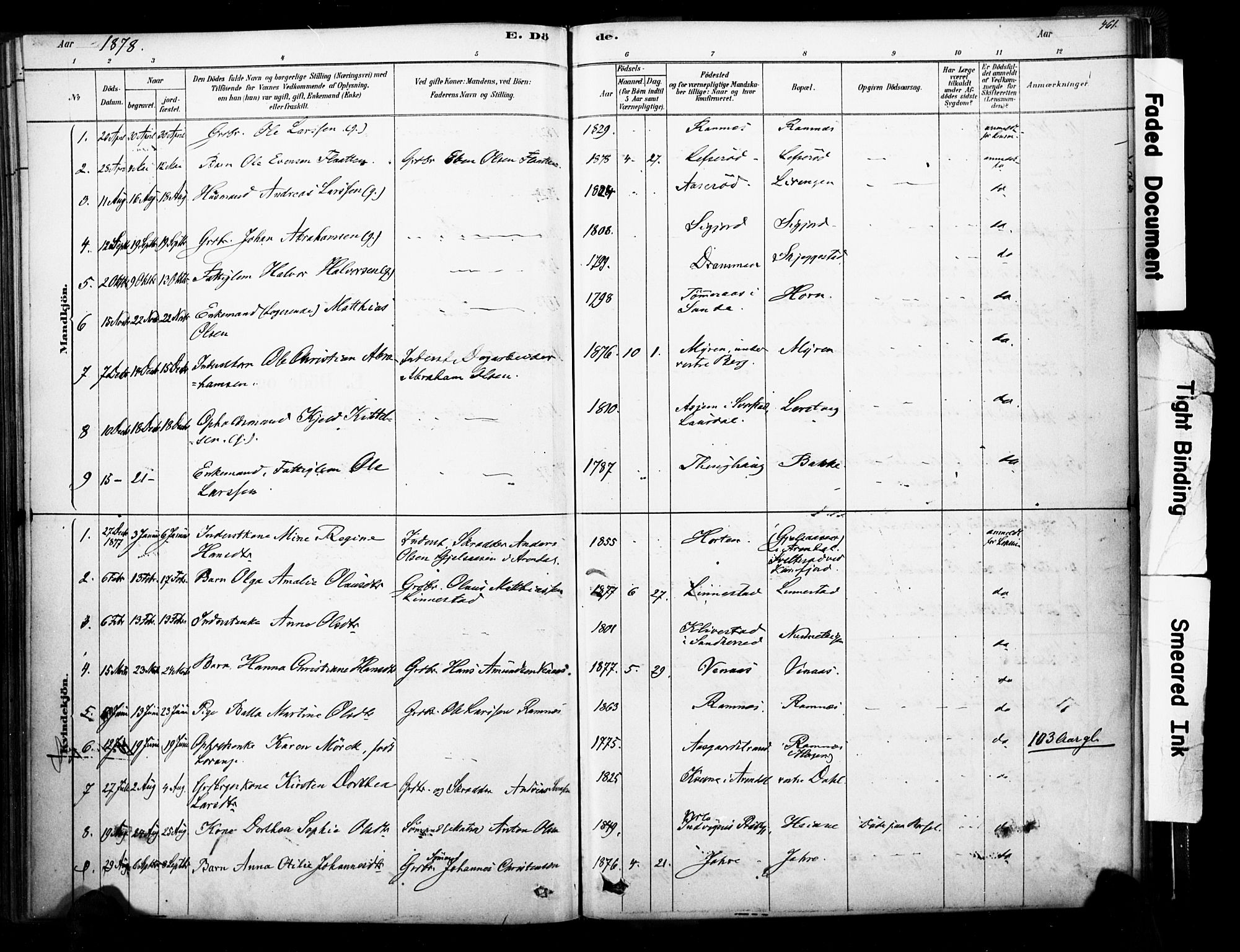 Ramnes kirkebøker, AV/SAKO-A-314/F/Fa/L0007: Ministerialbok nr. I 7, 1878-1895, s. 460-461