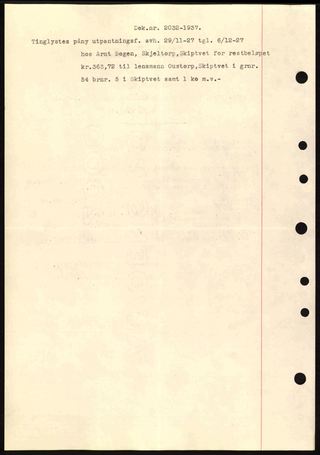 Moss sorenskriveri, SAO/A-10168: Pantebok nr. B4, 1937-1938, Dagboknr: 2032/1937
