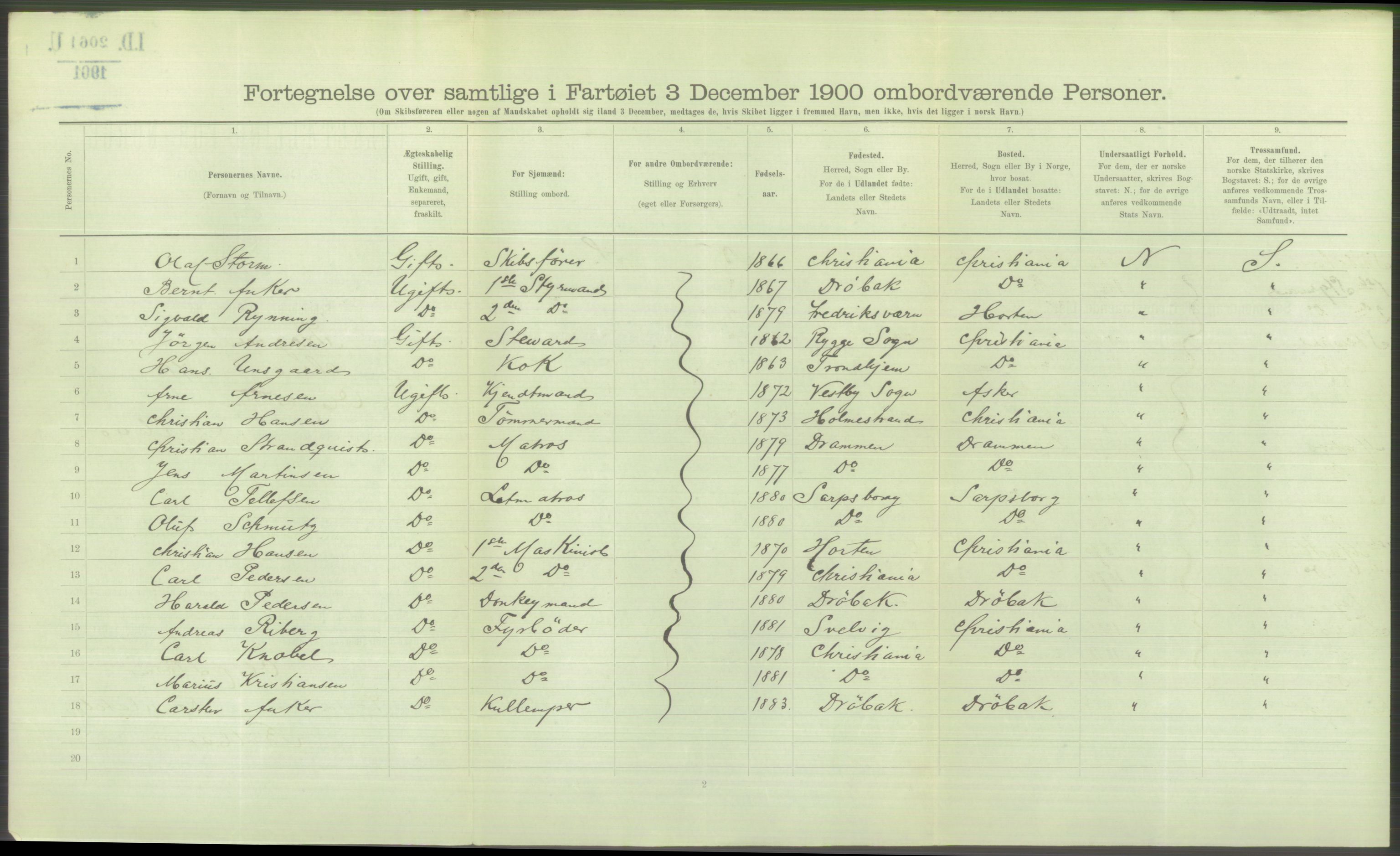 RA, Folketelling 1900 - skipslister med personlister for skip i norske havner, utenlandske havner og til havs, 1900, s. 4692