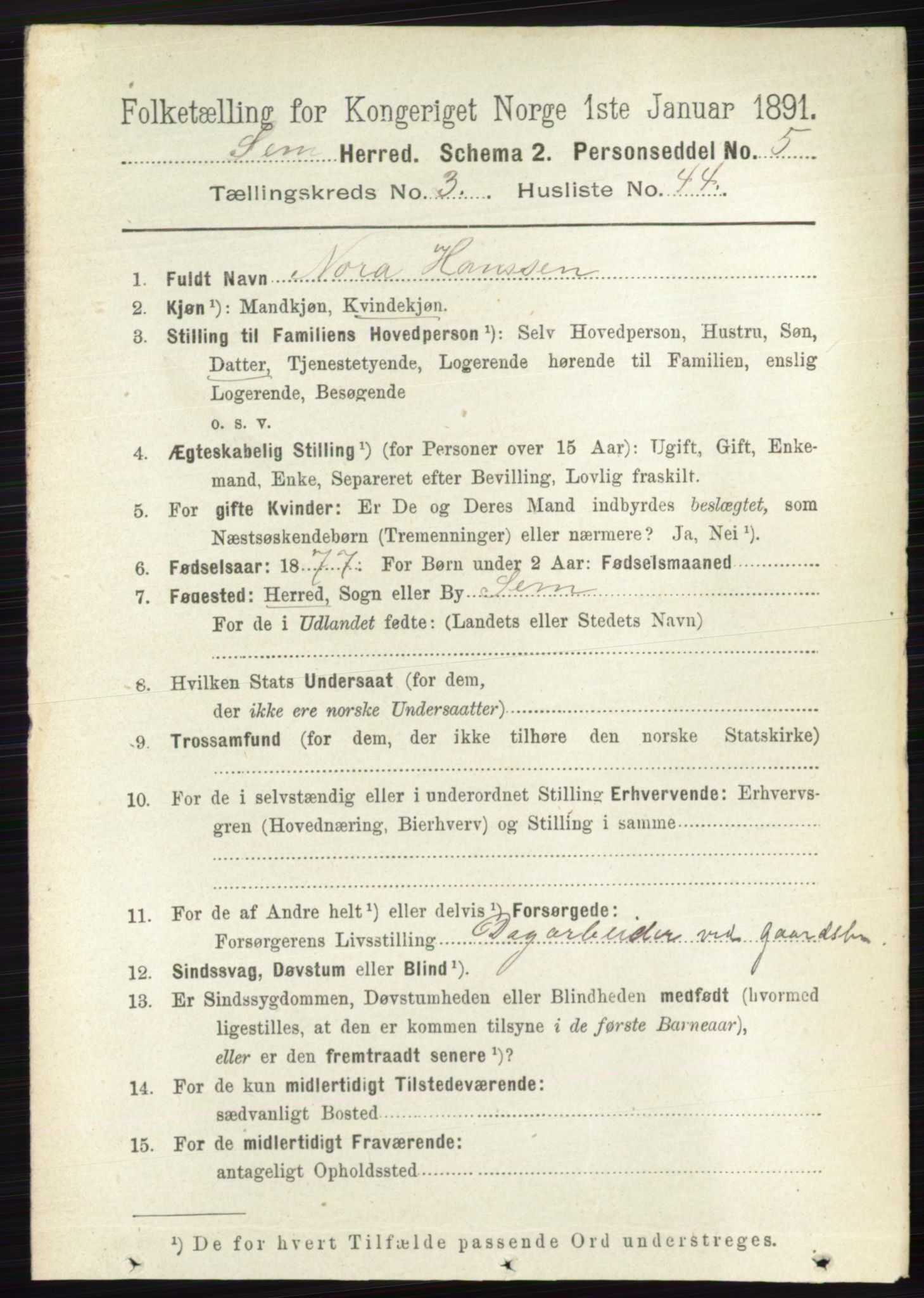 RA, Folketelling 1891 for 0721 Sem herred, 1891, s. 1331