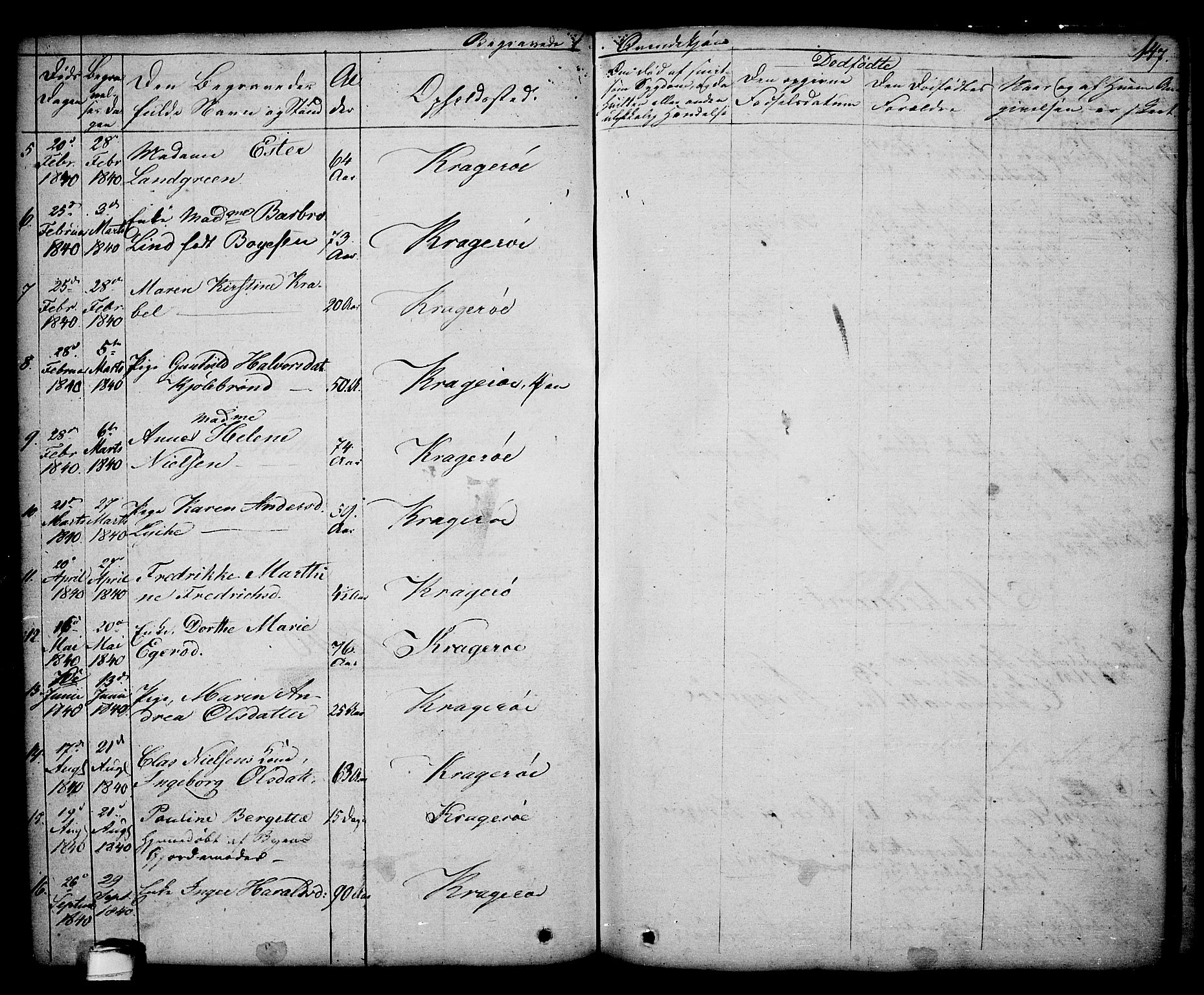 Kragerø kirkebøker, AV/SAKO-A-278/G/Ga/L0003: Klokkerbok nr. 3, 1832-1852, s. 147