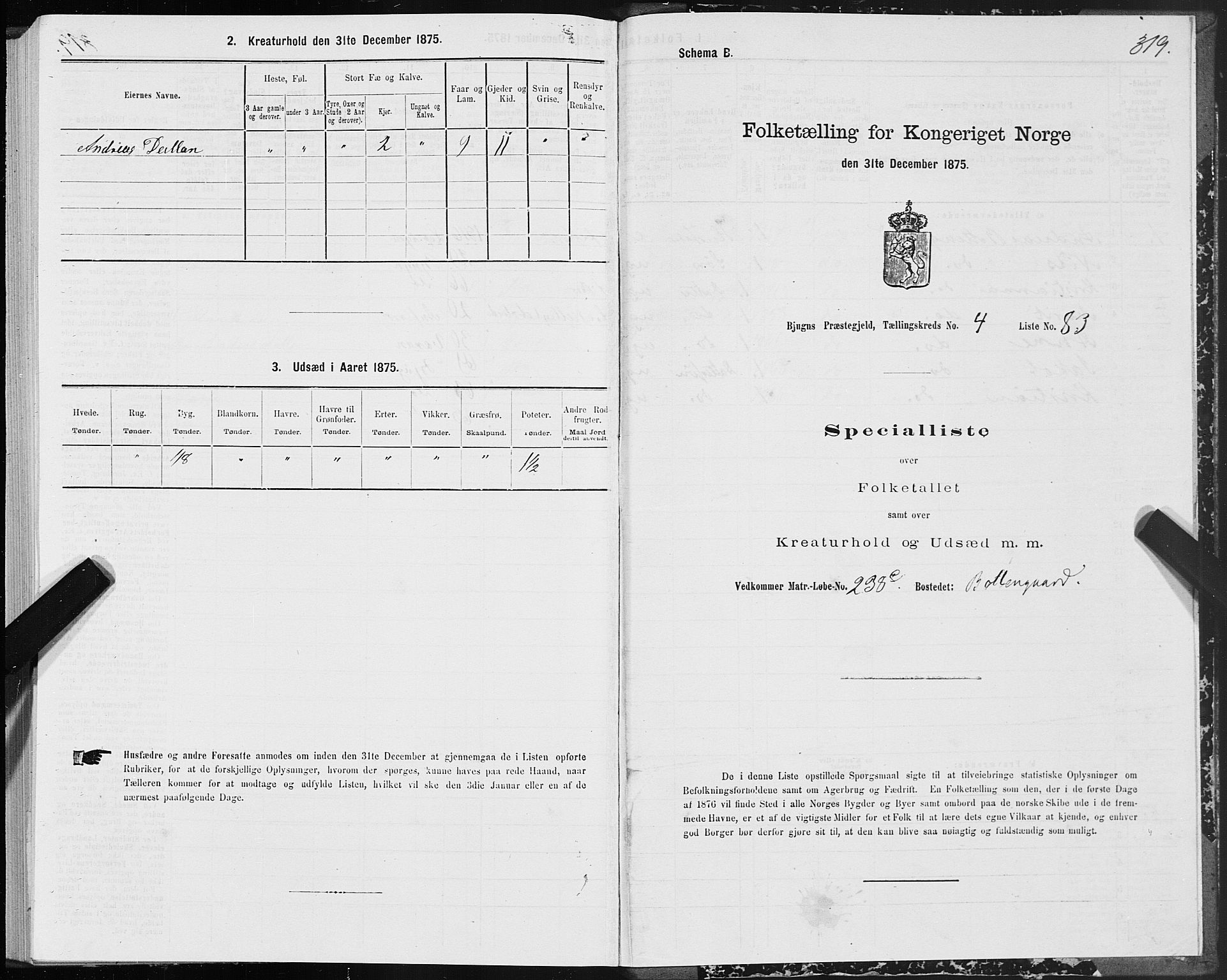 SAT, Folketelling 1875 for 1627P Bjugn prestegjeld, 1875, s. 2319