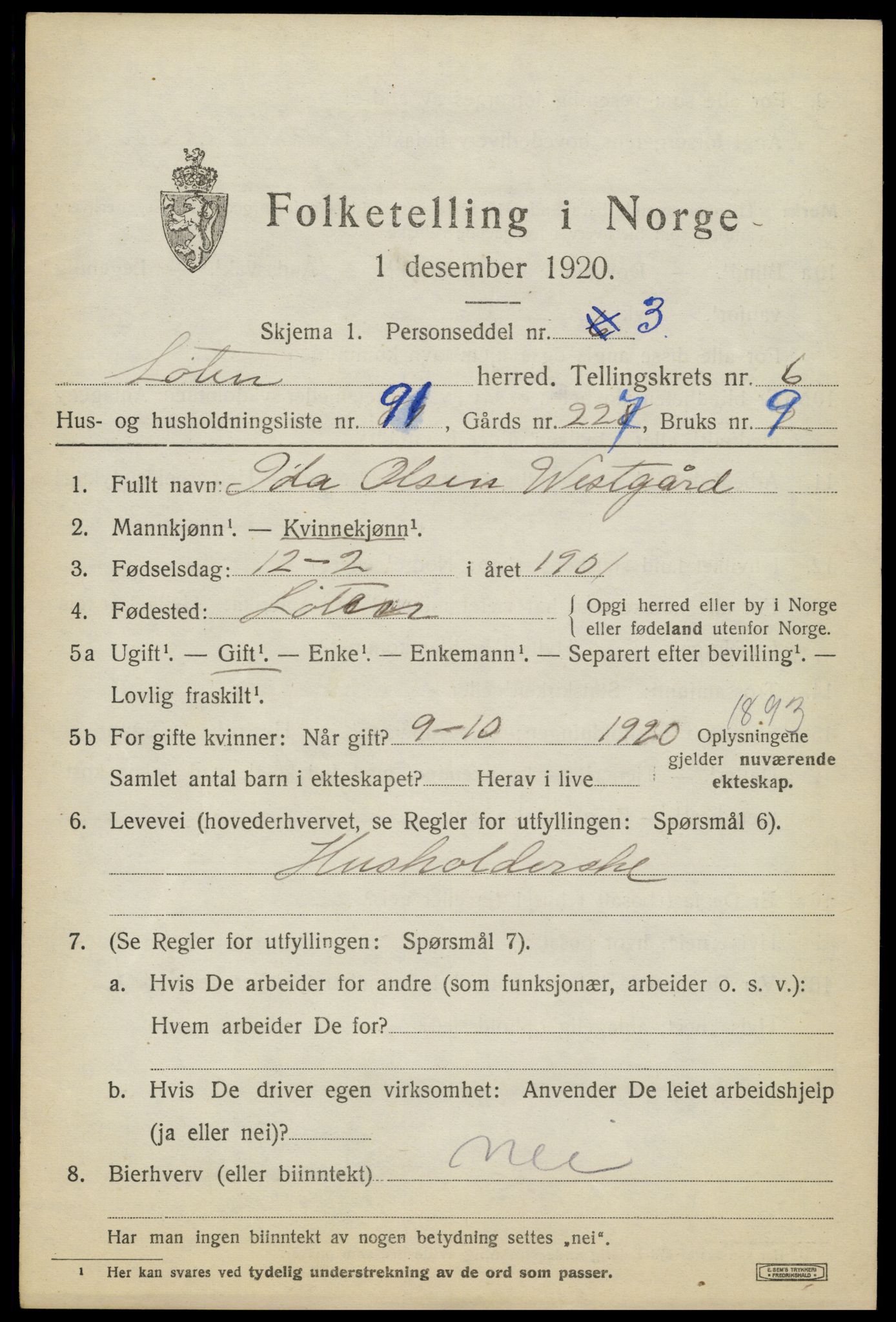 SAH, Folketelling 1920 for 0415 Løten herred, 1920, s. 12963