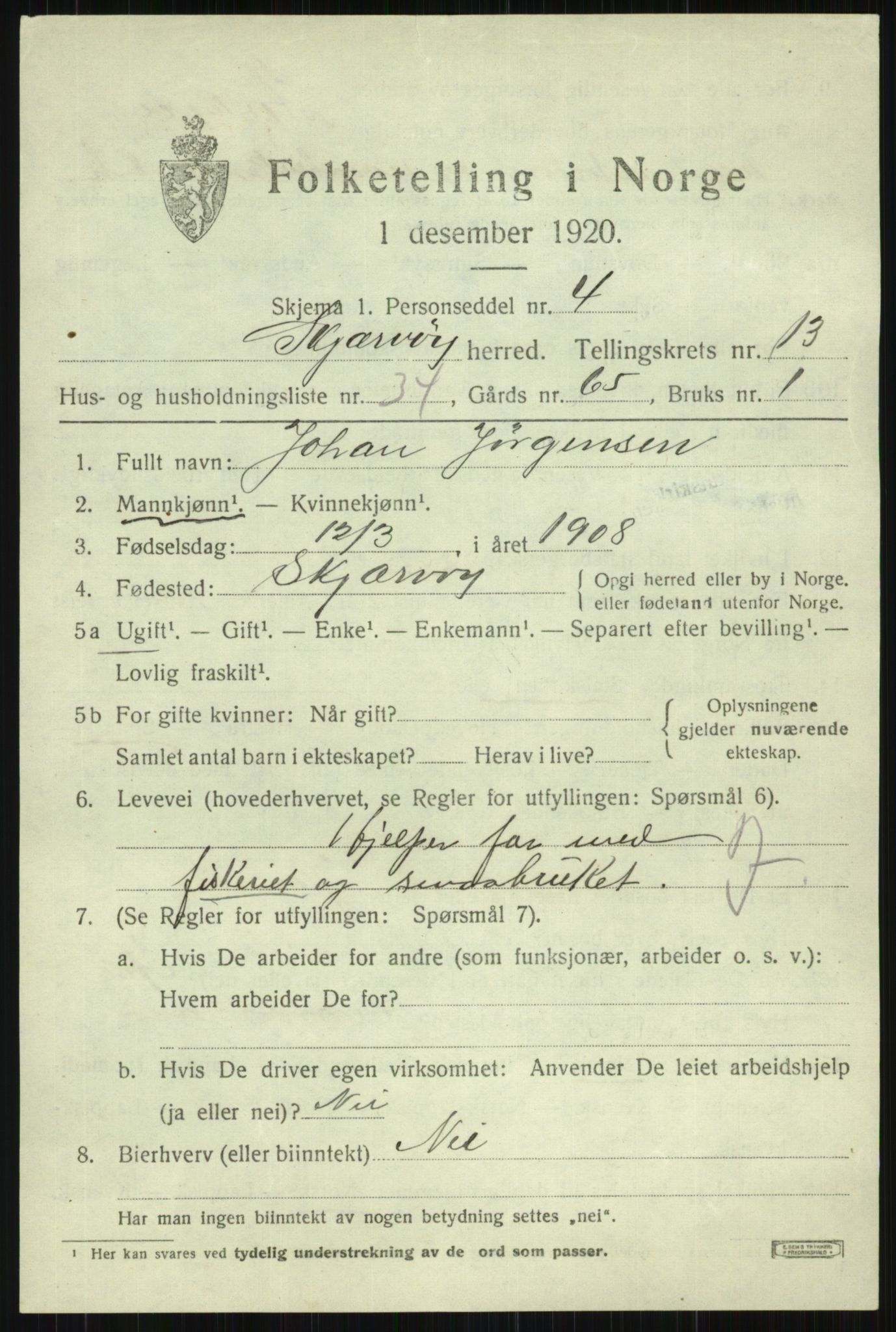 SATØ, Folketelling 1920 for 1941 Skjervøy herred, 1920, s. 6819