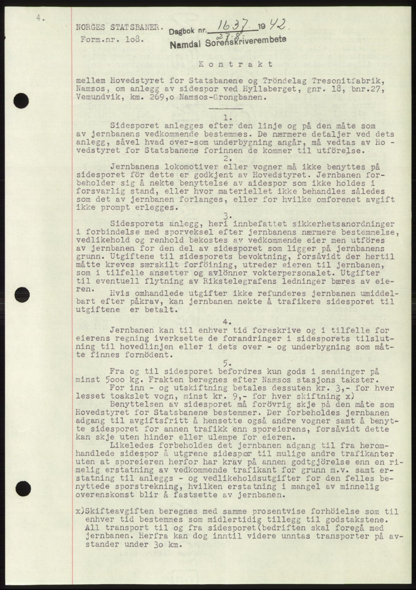 Namdal sorenskriveri, SAT/A-4133/1/2/2C: Pantebok nr. -, 1942-1943, Dagboknr: 1637/1942