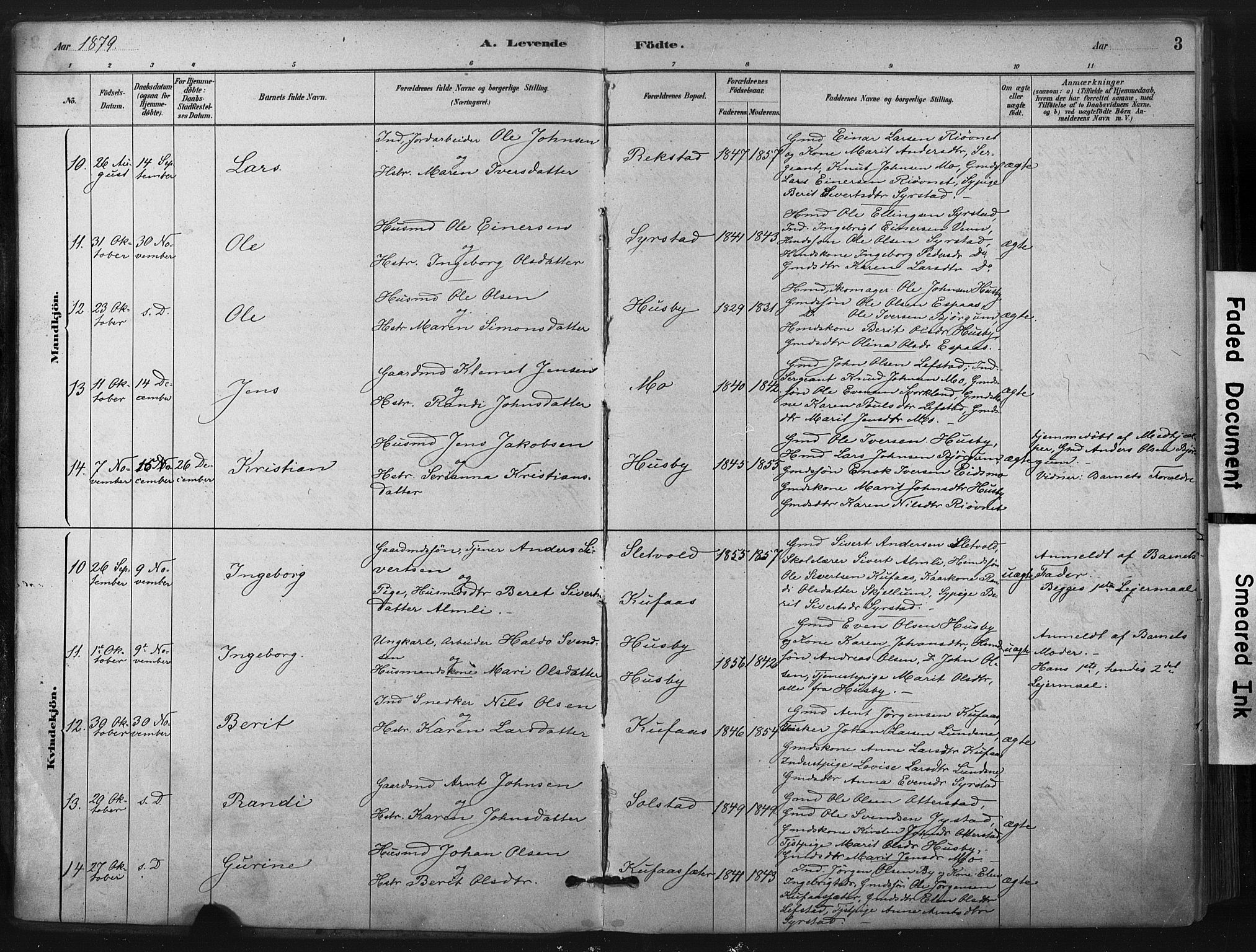 Ministerialprotokoller, klokkerbøker og fødselsregistre - Sør-Trøndelag, AV/SAT-A-1456/667/L0795: Ministerialbok nr. 667A03, 1879-1907, s. 3