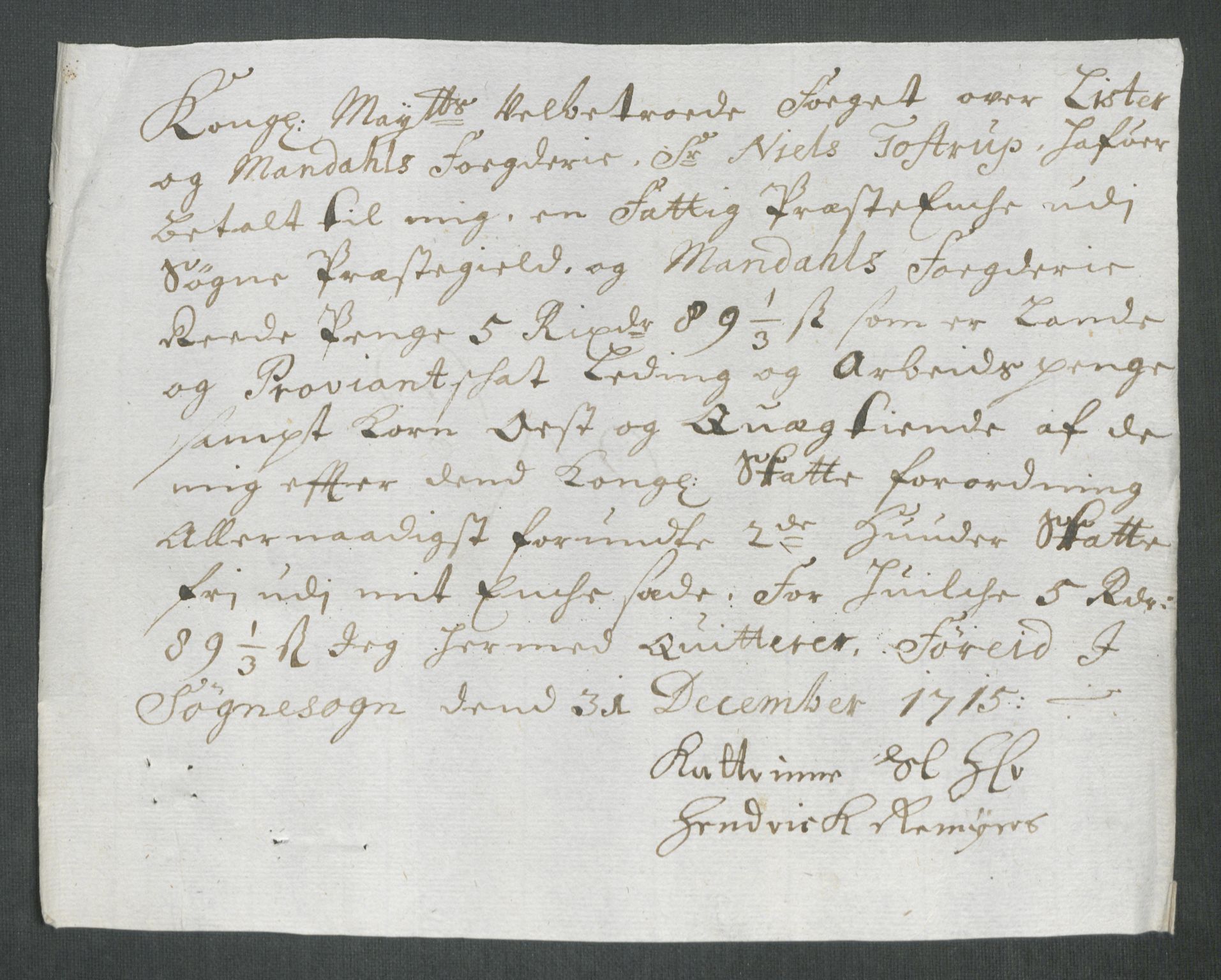 Rentekammeret inntil 1814, Reviderte regnskaper, Fogderegnskap, RA/EA-4092/R43/L2559: Fogderegnskap Lista og Mandal, 1715, s. 201