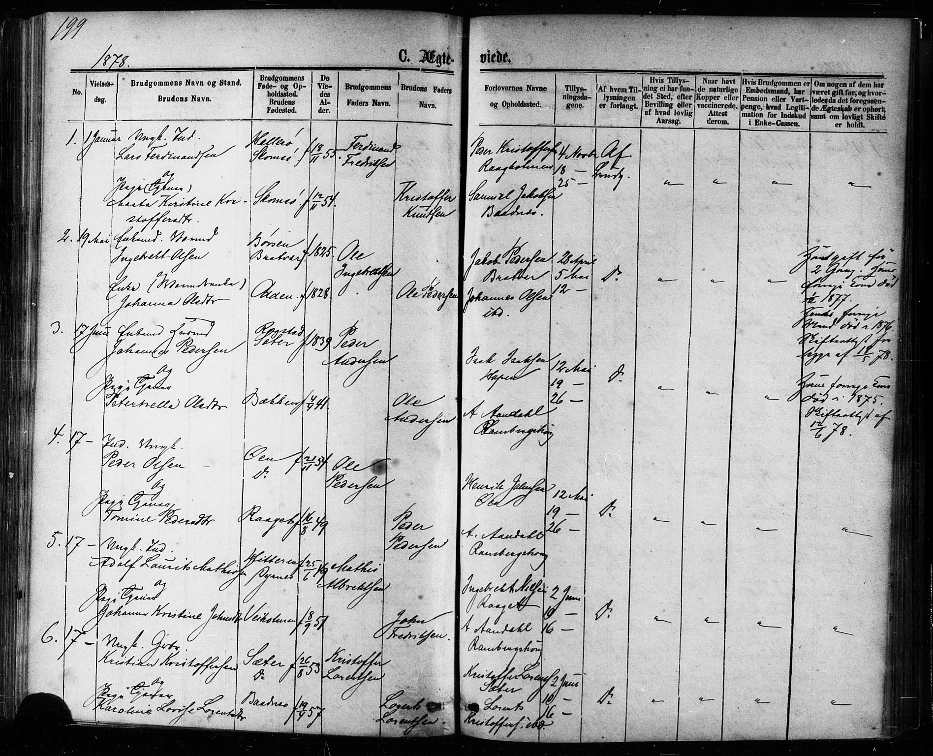 Ministerialprotokoller, klokkerbøker og fødselsregistre - Møre og Romsdal, SAT/A-1454/581/L0938: Ministerialbok nr. 581A06, 1873-1879, s. 199