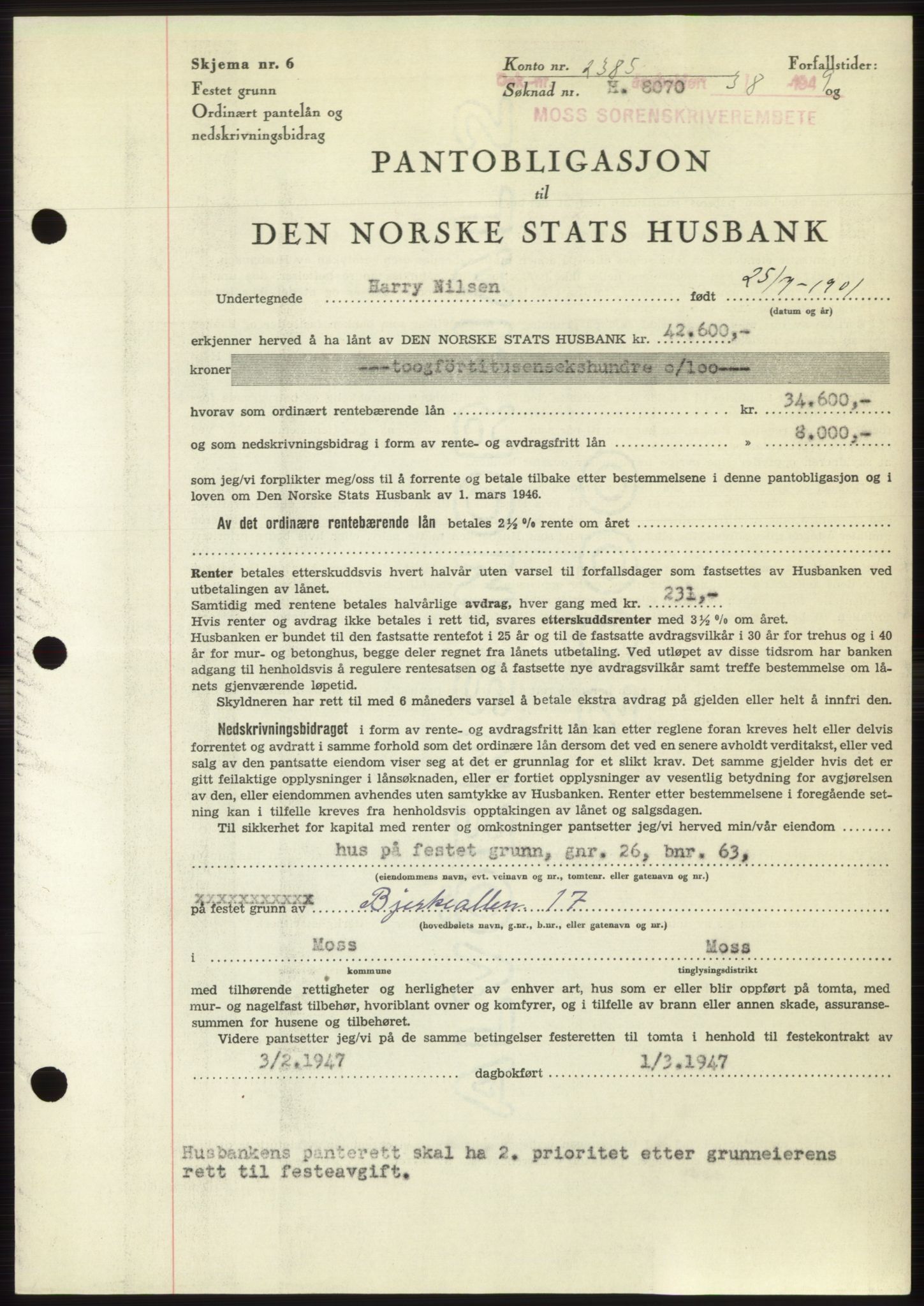 Moss sorenskriveri, SAO/A-10168: Pantebok nr. B22, 1949-1949, Dagboknr: 2385/1949
