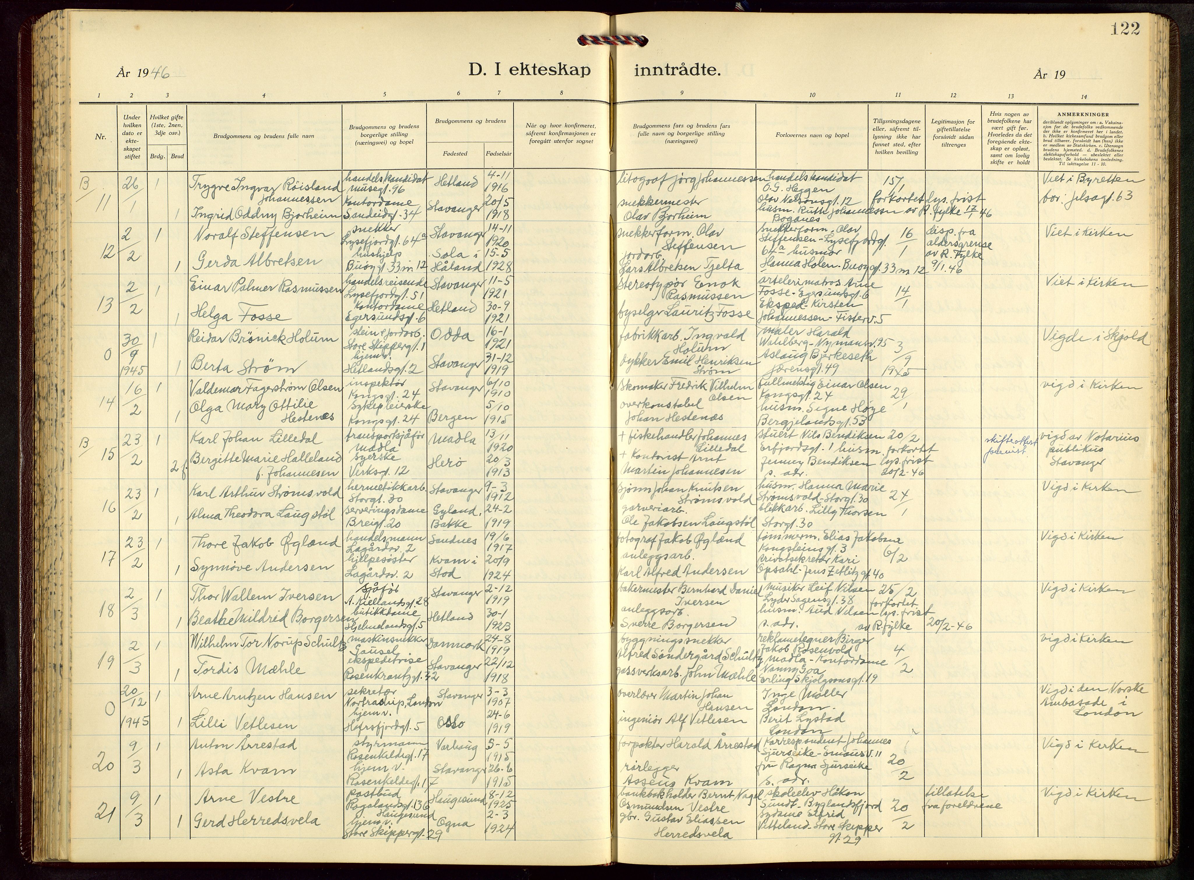 St. Petri sokneprestkontor, AV/SAST-A-101813/001/30/30BB/L0012: Klokkerbok nr. B 12, 1936-1951, s. 122