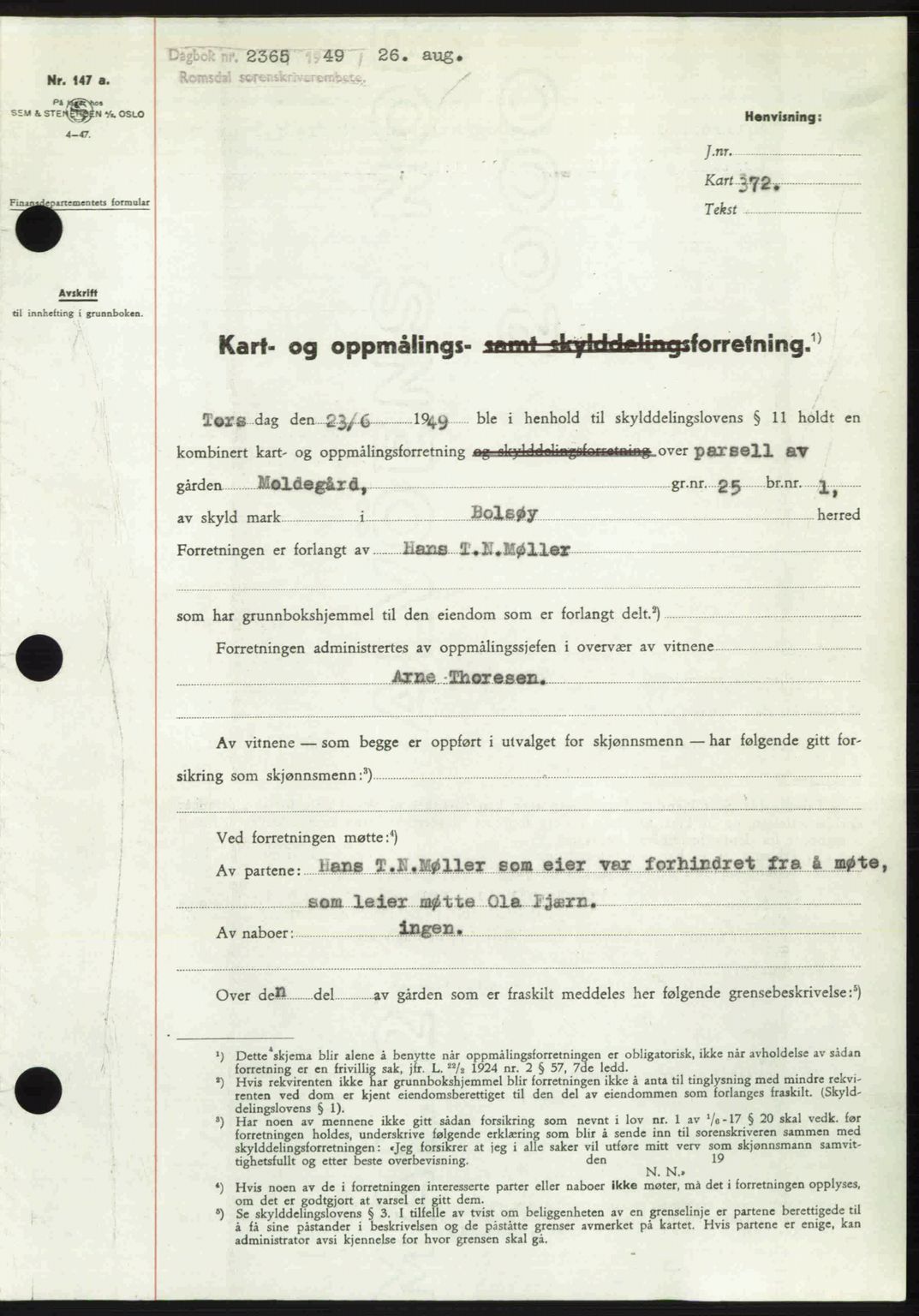 Romsdal sorenskriveri, SAT/A-4149/1/2/2C: Pantebok nr. A30, 1949-1949, Dagboknr: 2365/1949