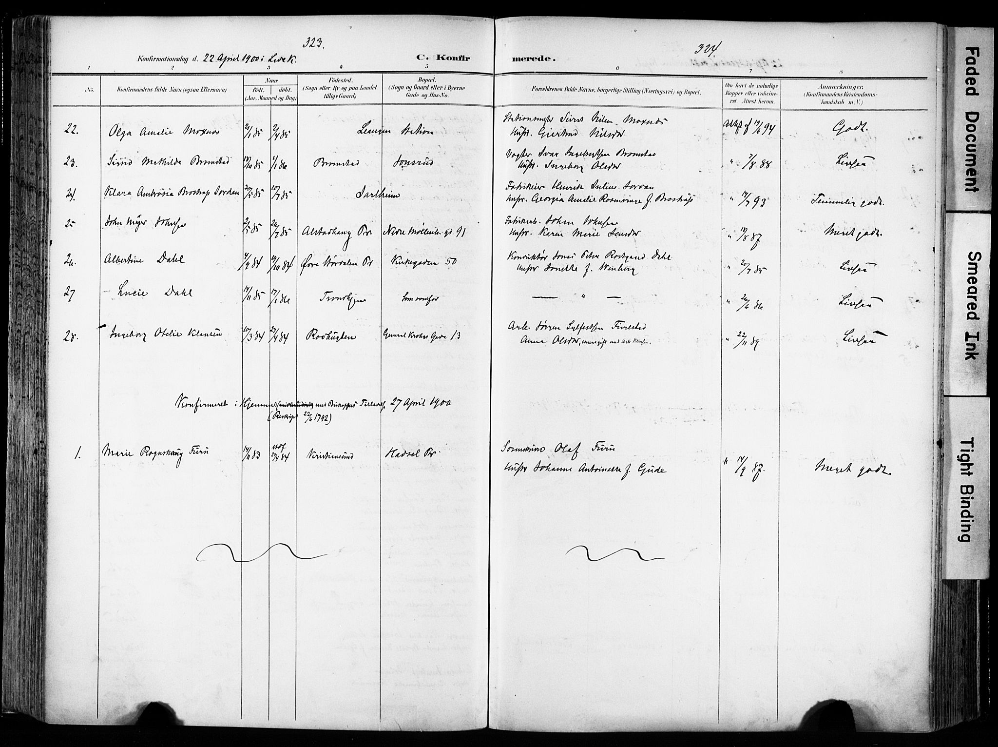 Ministerialprotokoller, klokkerbøker og fødselsregistre - Sør-Trøndelag, SAT/A-1456/606/L0301: Ministerialbok nr. 606A16, 1894-1907, s. 323-324