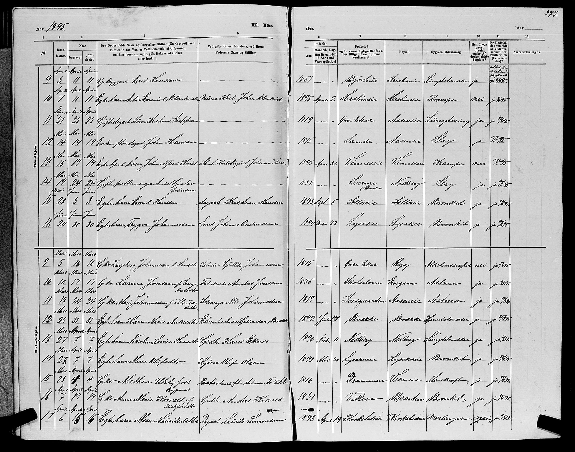 Nedre Eiker kirkebøker, AV/SAKO-A-612/G/Ga/L0002: Klokkerbok nr. 2, 1880-1896, s. 377
