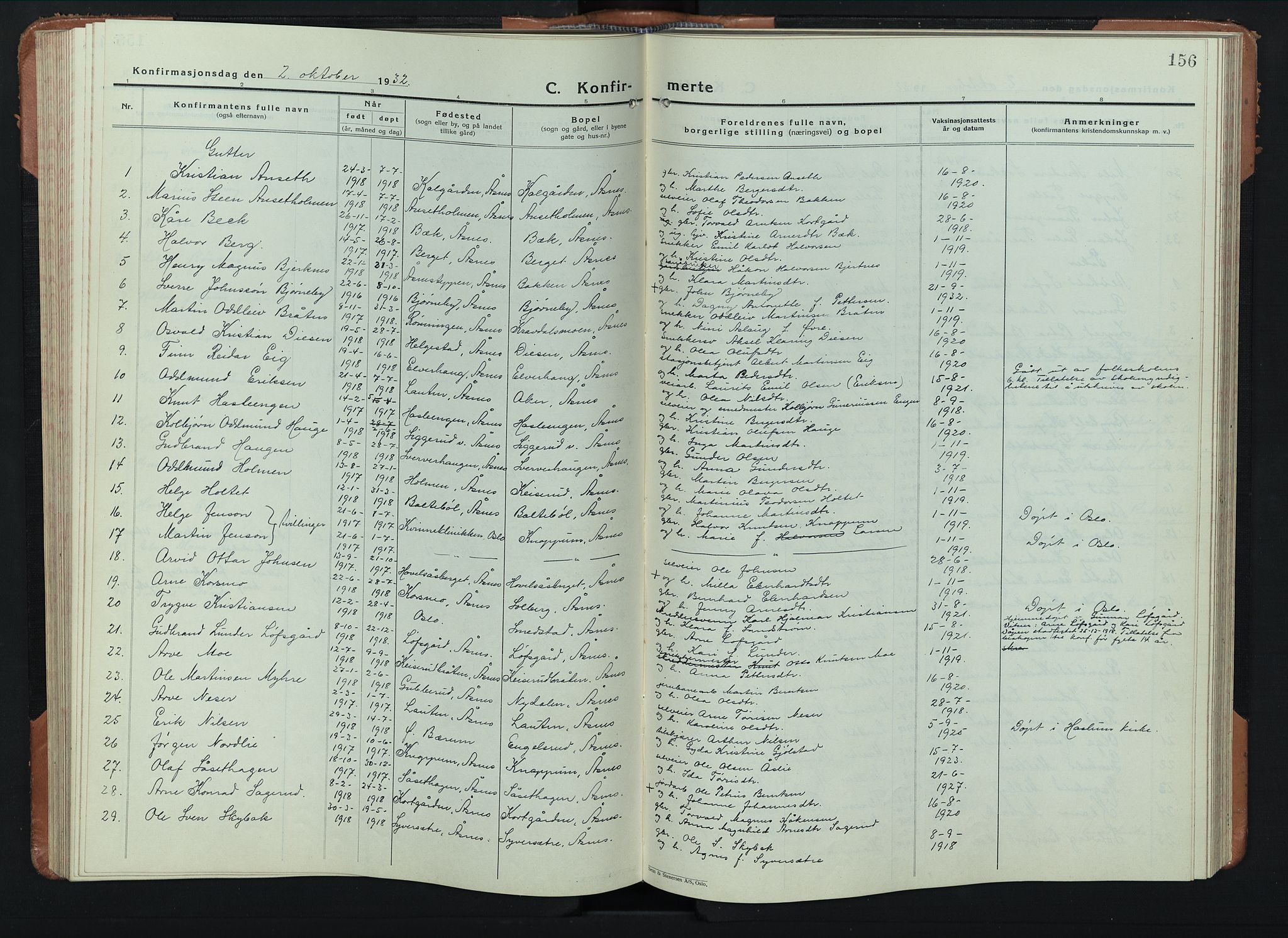 Åsnes prestekontor, AV/SAH-PREST-042/H/Ha/Hab/L0008: Klokkerbok nr. 8, 1927-1942, s. 156