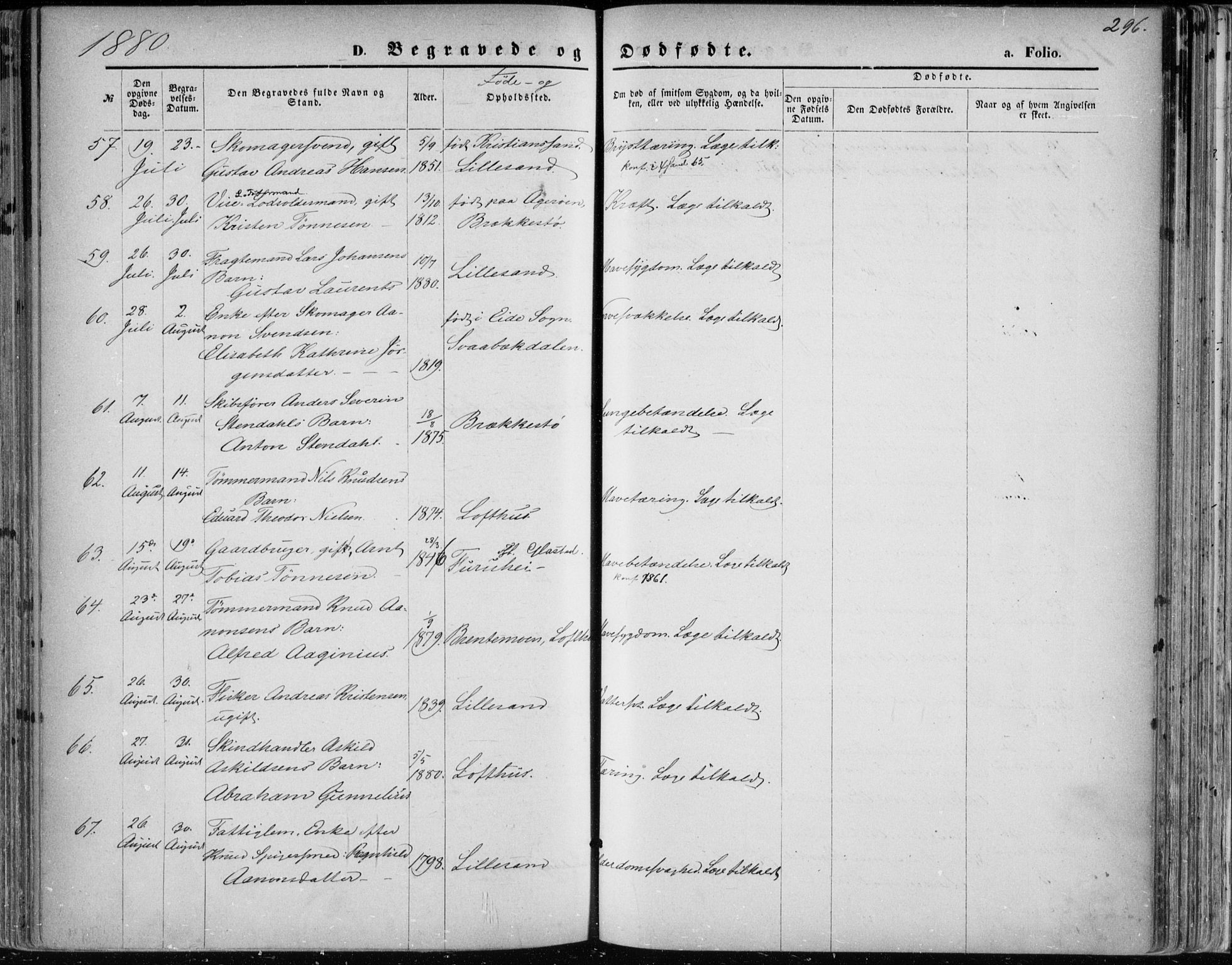 Vestre Moland sokneprestkontor, AV/SAK-1111-0046/F/Fa/Fab/L0008: Ministerialbok nr. A 8, 1873-1883, s. 296