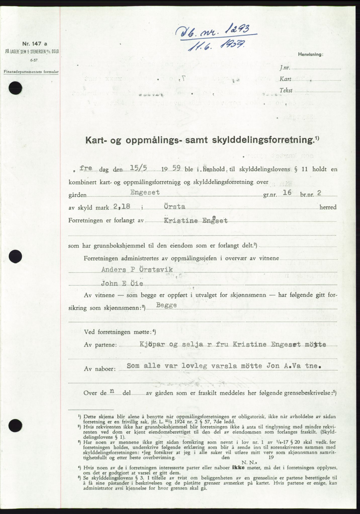 Søre Sunnmøre sorenskriveri, SAT/A-4122/1/2/2C/L0112: Pantebok nr. 38A, 1959-1959, Dagboknr: 1293/1959