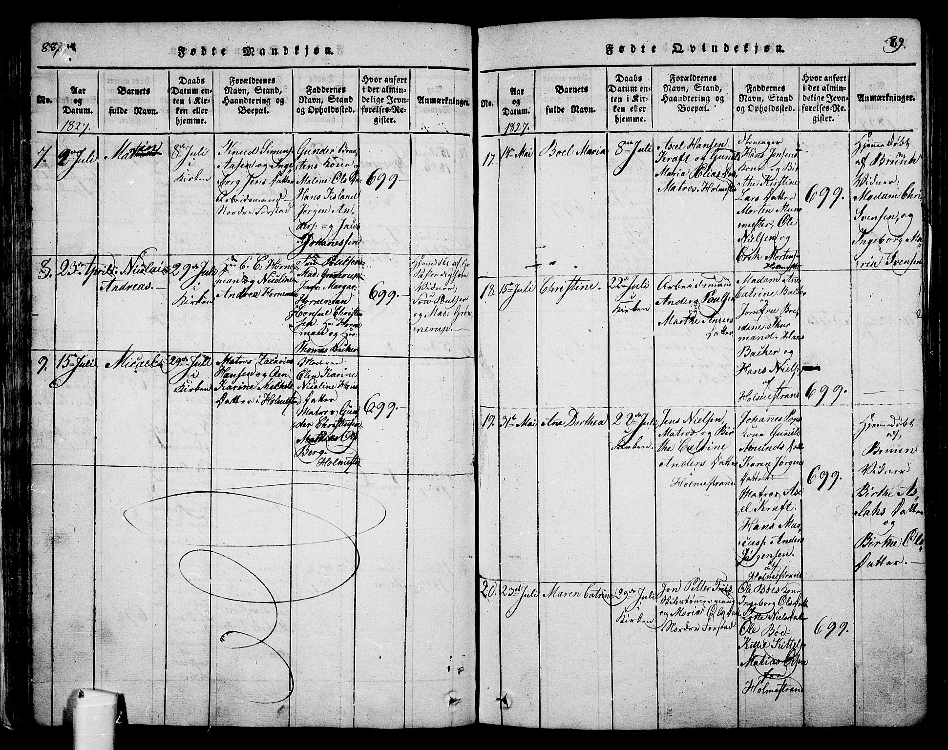 Holmestrand kirkebøker, AV/SAKO-A-346/G/Ga/L0001: Klokkerbok nr. 1, 1814-1848, s. 88-89