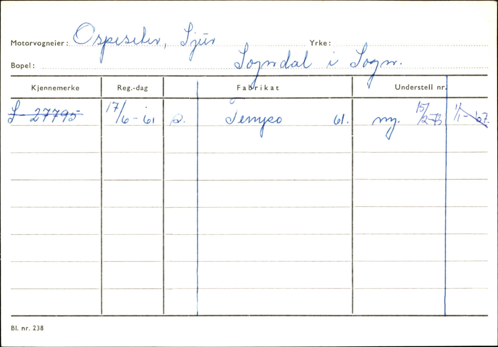 Statens vegvesen, Sogn og Fjordane vegkontor, SAB/A-5301/4/F/L0124: Eigarregister Sogndal A-U, 1945-1975, s. 1965