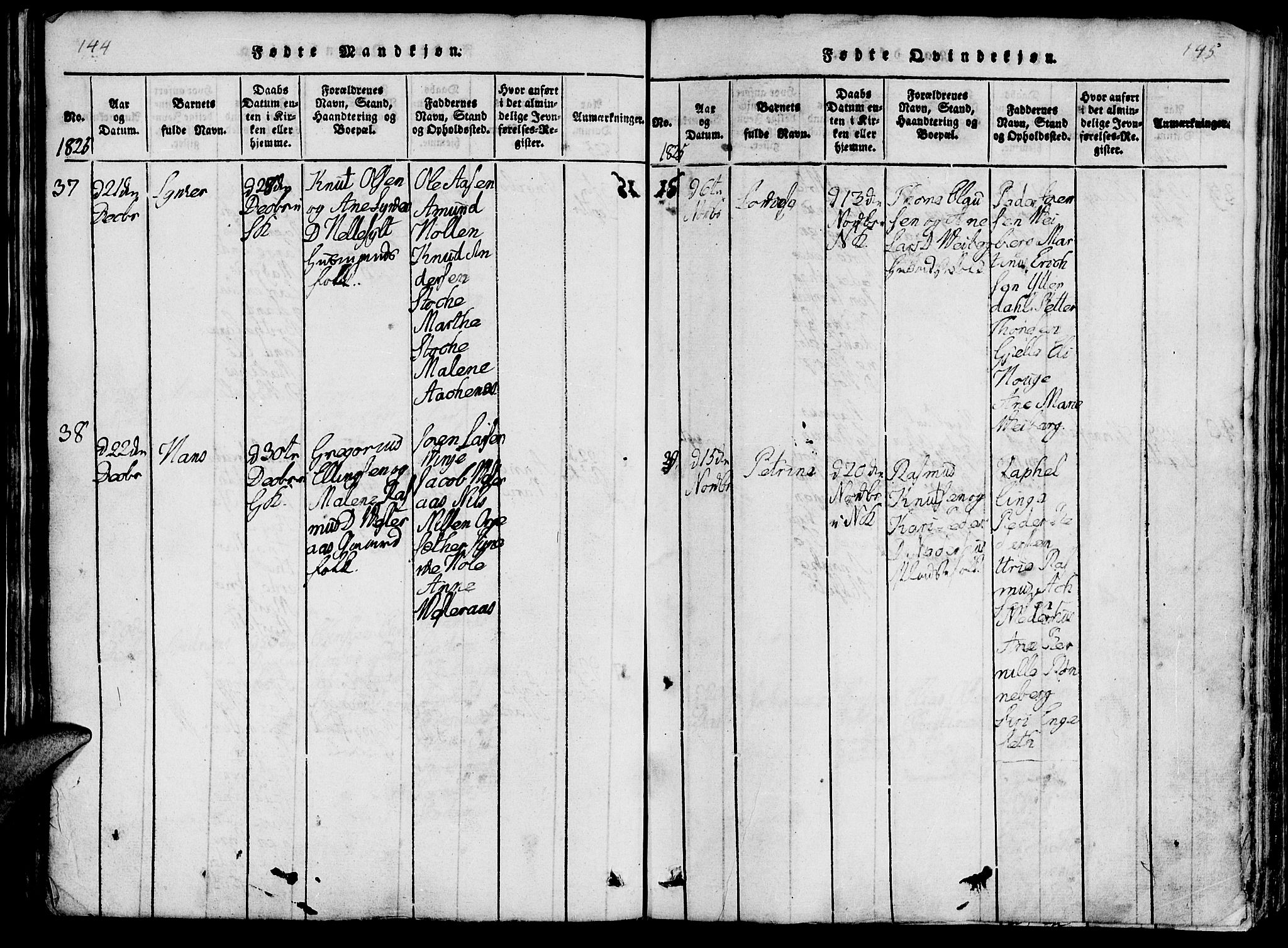 Ministerialprotokoller, klokkerbøker og fødselsregistre - Møre og Romsdal, AV/SAT-A-1454/519/L0260: Klokkerbok nr. 519C01, 1817-1829, s. 144-145