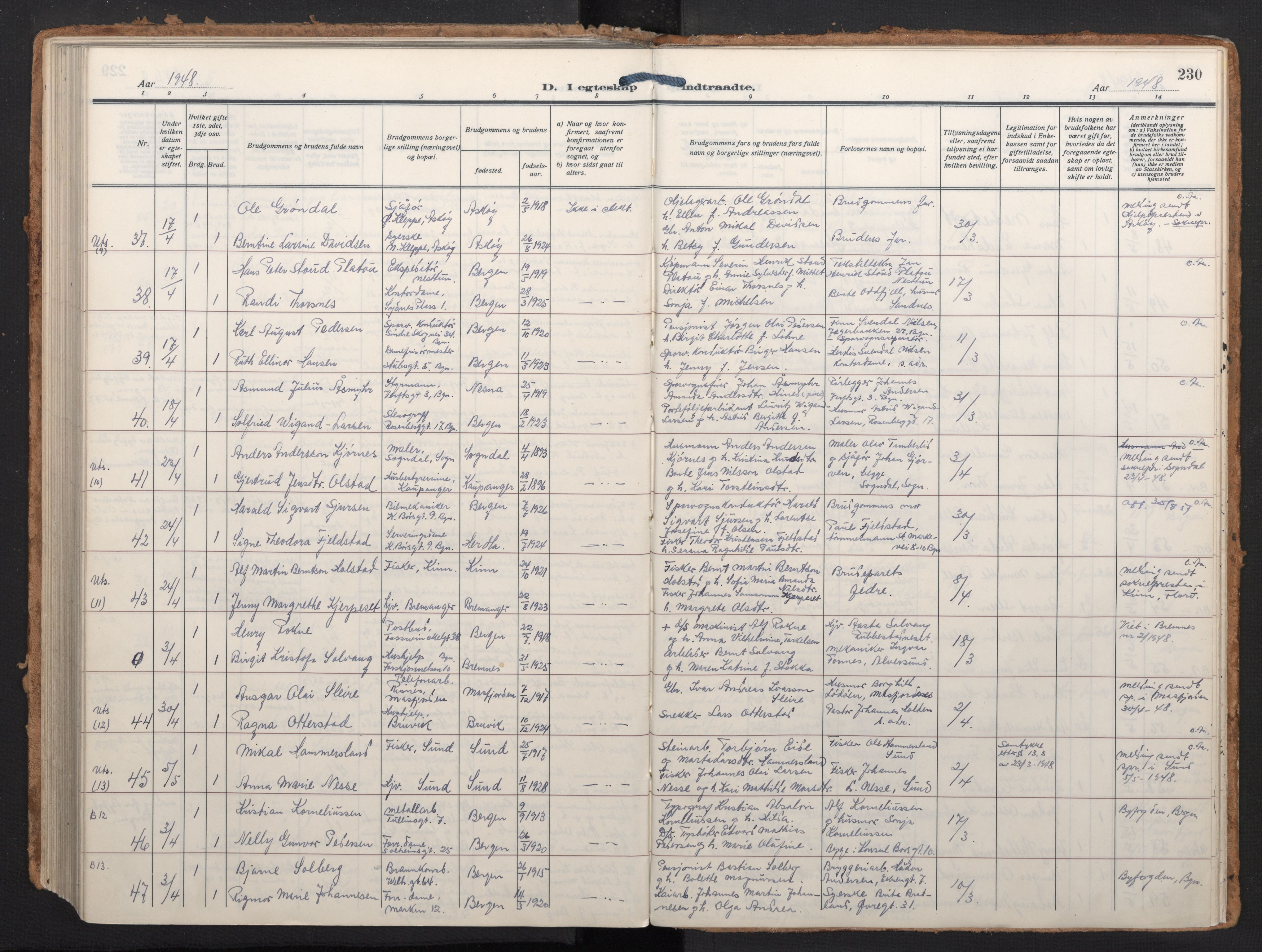 Johanneskirken sokneprestembete, AV/SAB-A-76001/H/Haa/L0014: Ministerialbok nr. D 3, 1929-1949, s. 229b-230a