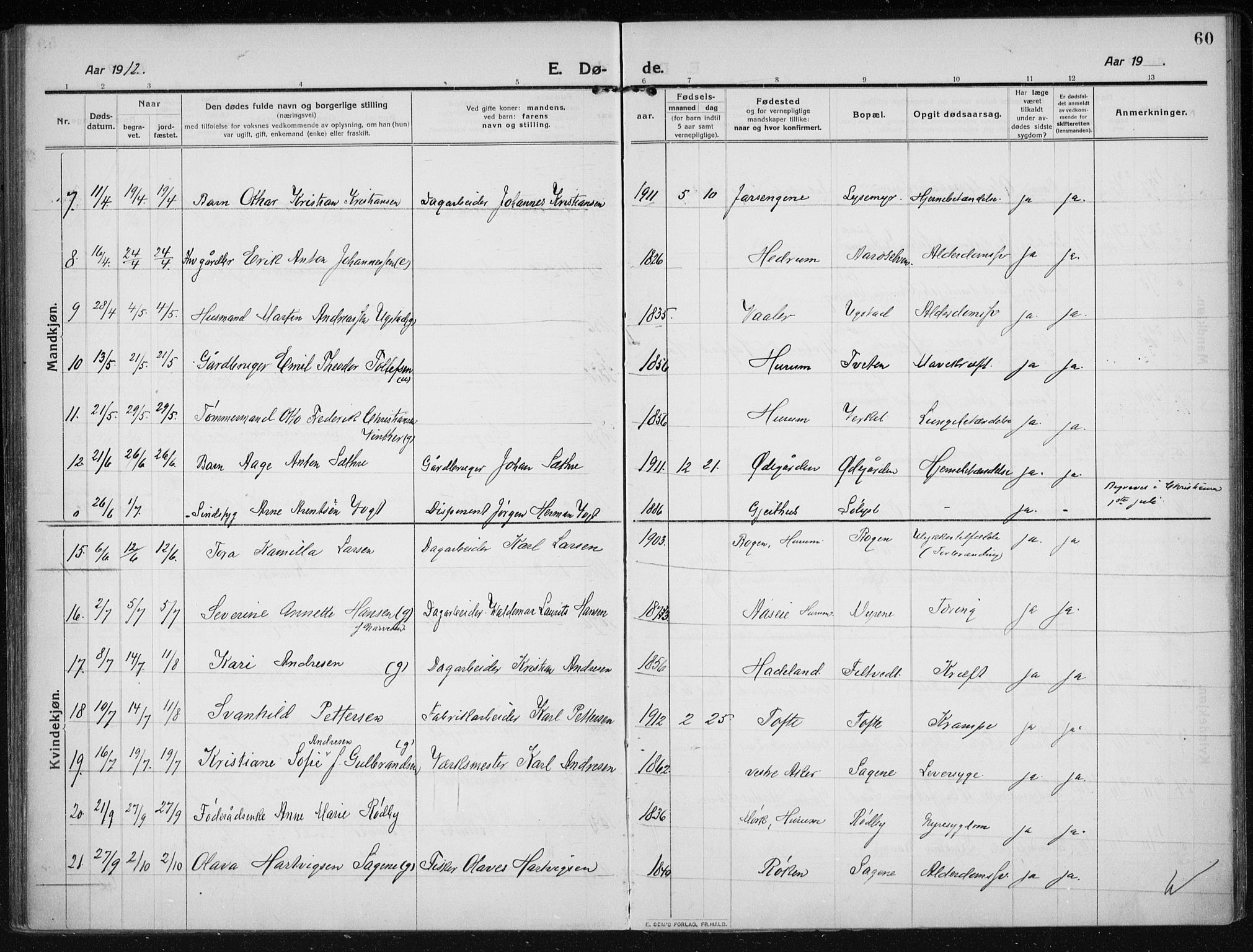 Hurum kirkebøker, AV/SAKO-A-229/F/Fa/L0017: Ministerialbok nr. 17, 1910-1925, s. 60
