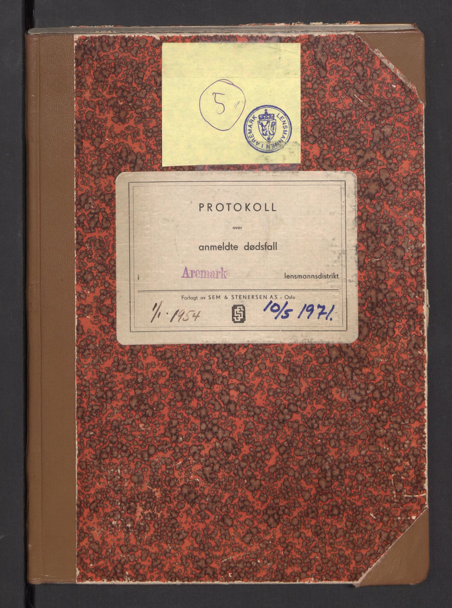 Aremark lensmannskontor, AV/SAO-A-10631/H/Ha/L0006/0001: Dødsfallsprotokoller / Dødsfallsprotokoll, 1954-1971