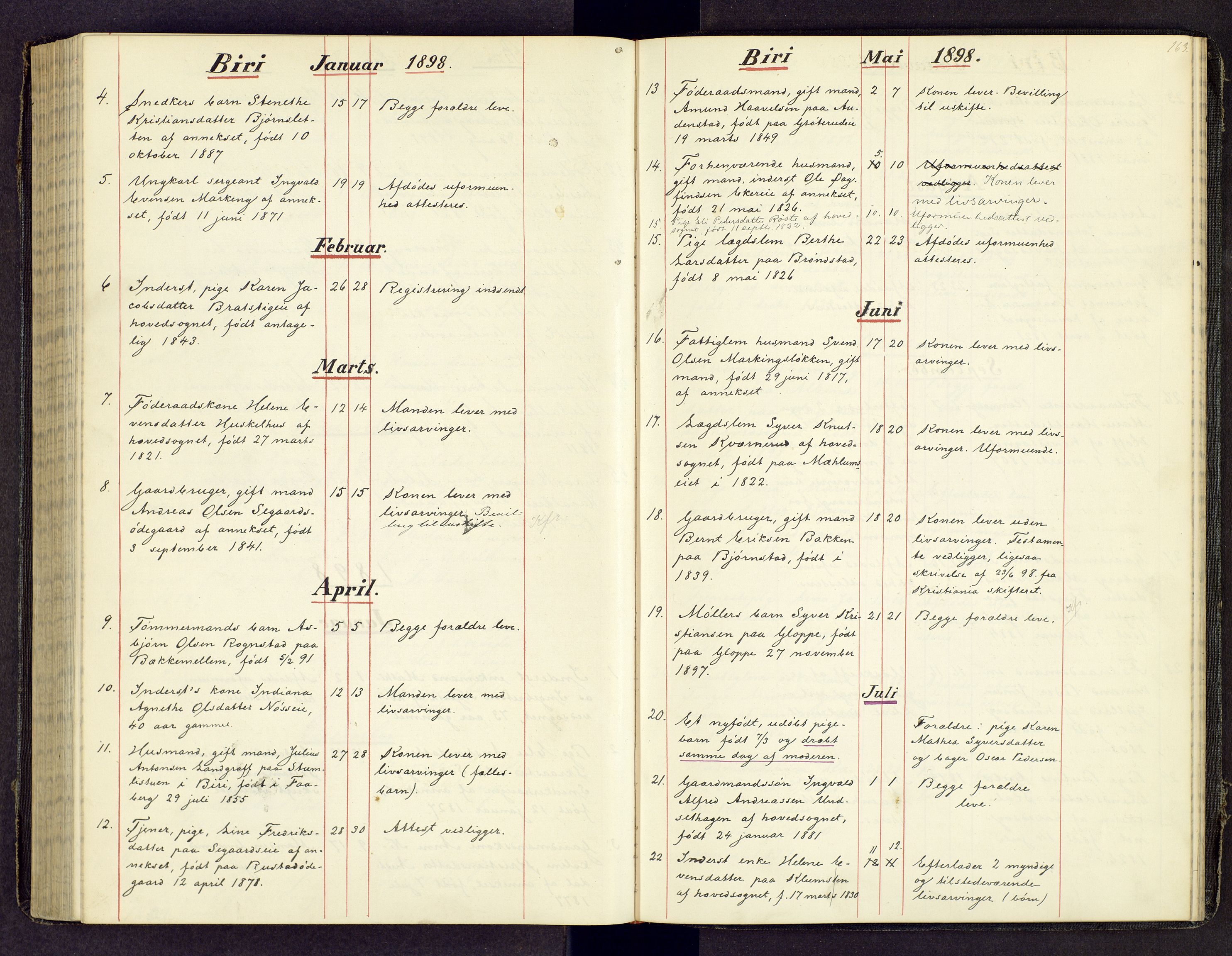 Toten tingrett, SAH/TING-006/J/Jl/L0003: Dødsfallsjournal, 1893-1908, s. 162b-163a