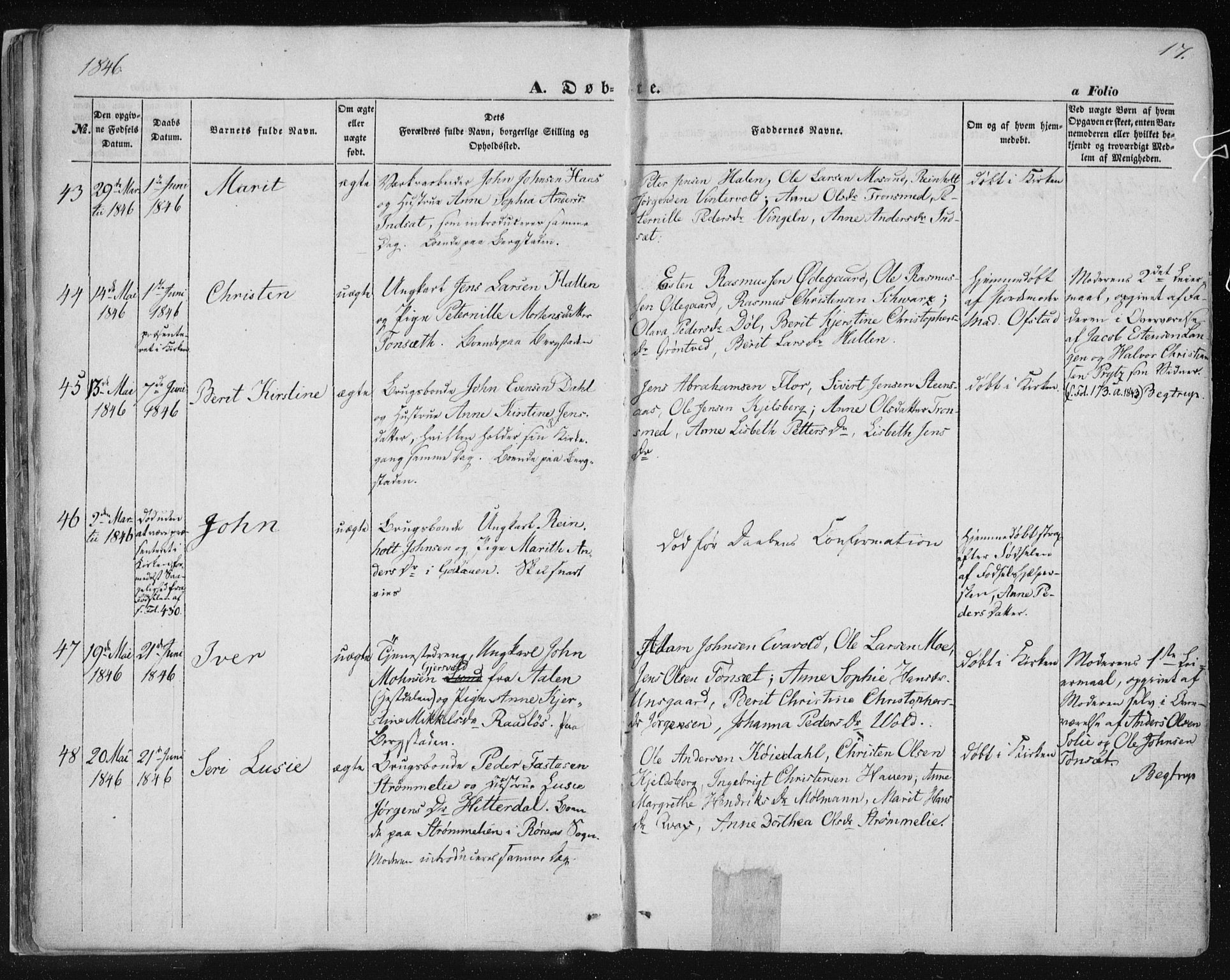 Ministerialprotokoller, klokkerbøker og fødselsregistre - Sør-Trøndelag, SAT/A-1456/681/L0931: Ministerialbok nr. 681A09, 1845-1859, s. 17
