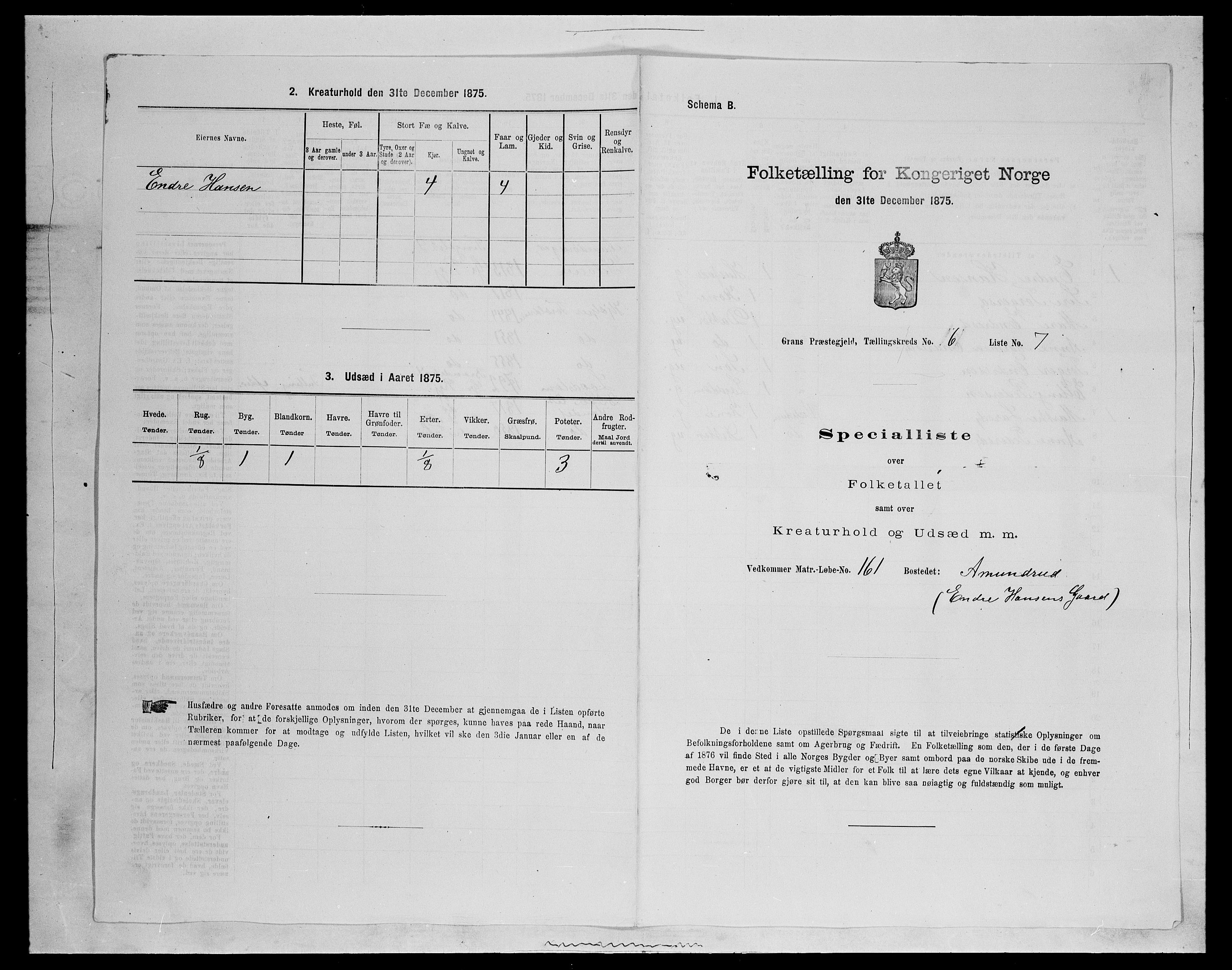 SAH, Folketelling 1875 for 0534P Gran prestegjeld, 1875, s. 1033