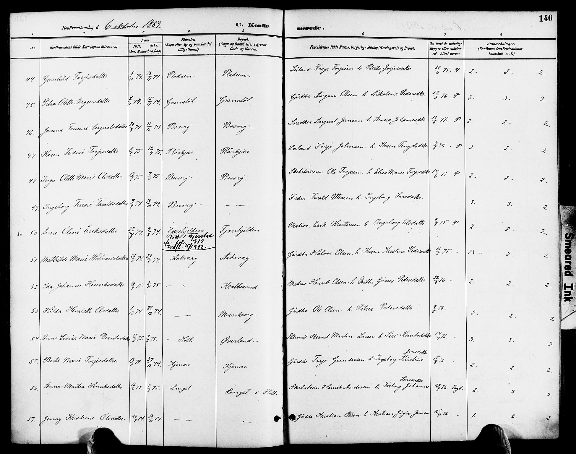 Søndeled sokneprestkontor, AV/SAK-1111-0038/F/Fa/L0005: Ministerialbok nr. A 5, 1889-1899, s. 146