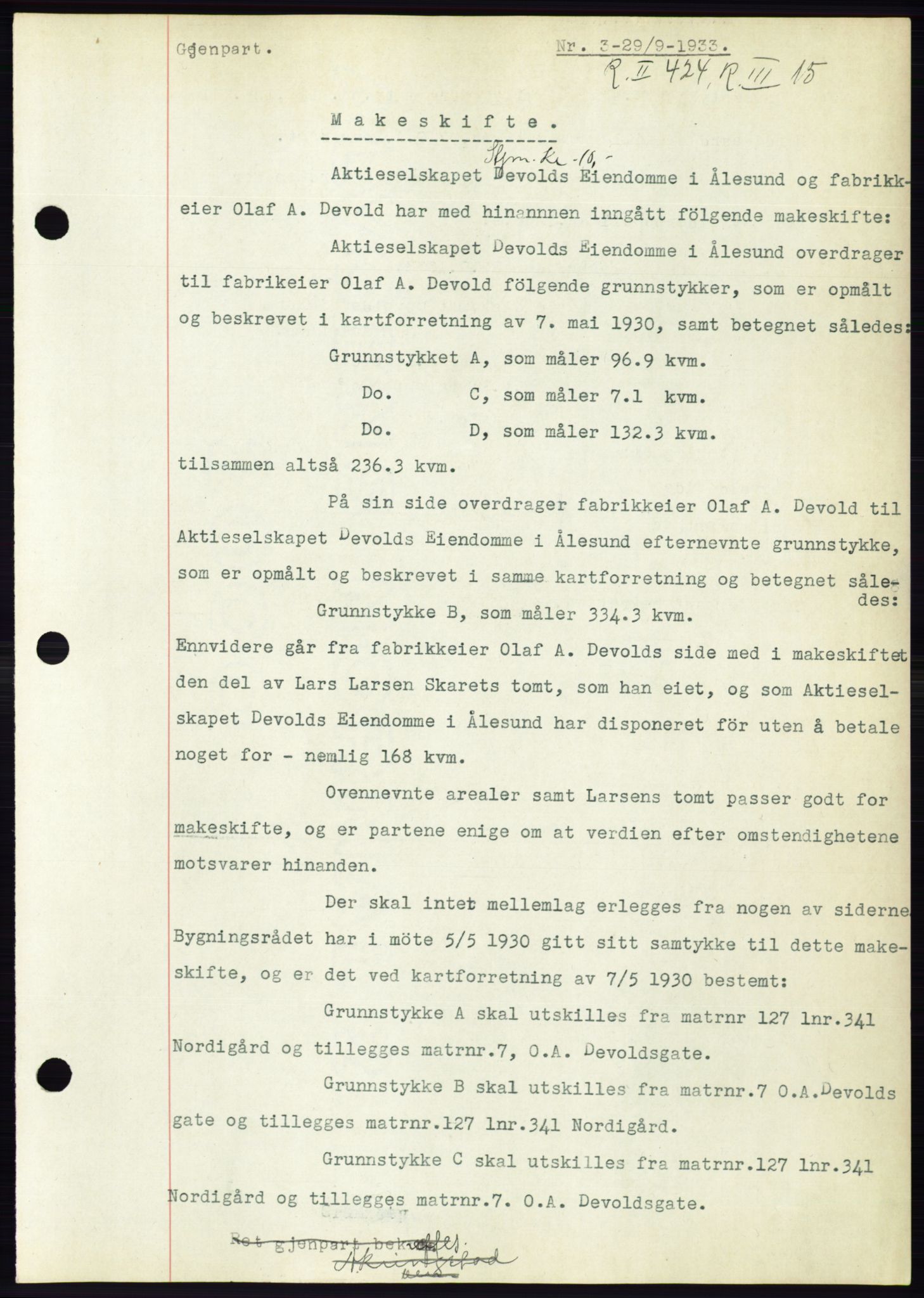 Ålesund byfogd, AV/SAT-A-4384: Pantebok nr. 31, 1933-1934, Tingl.dato: 29.09.1933