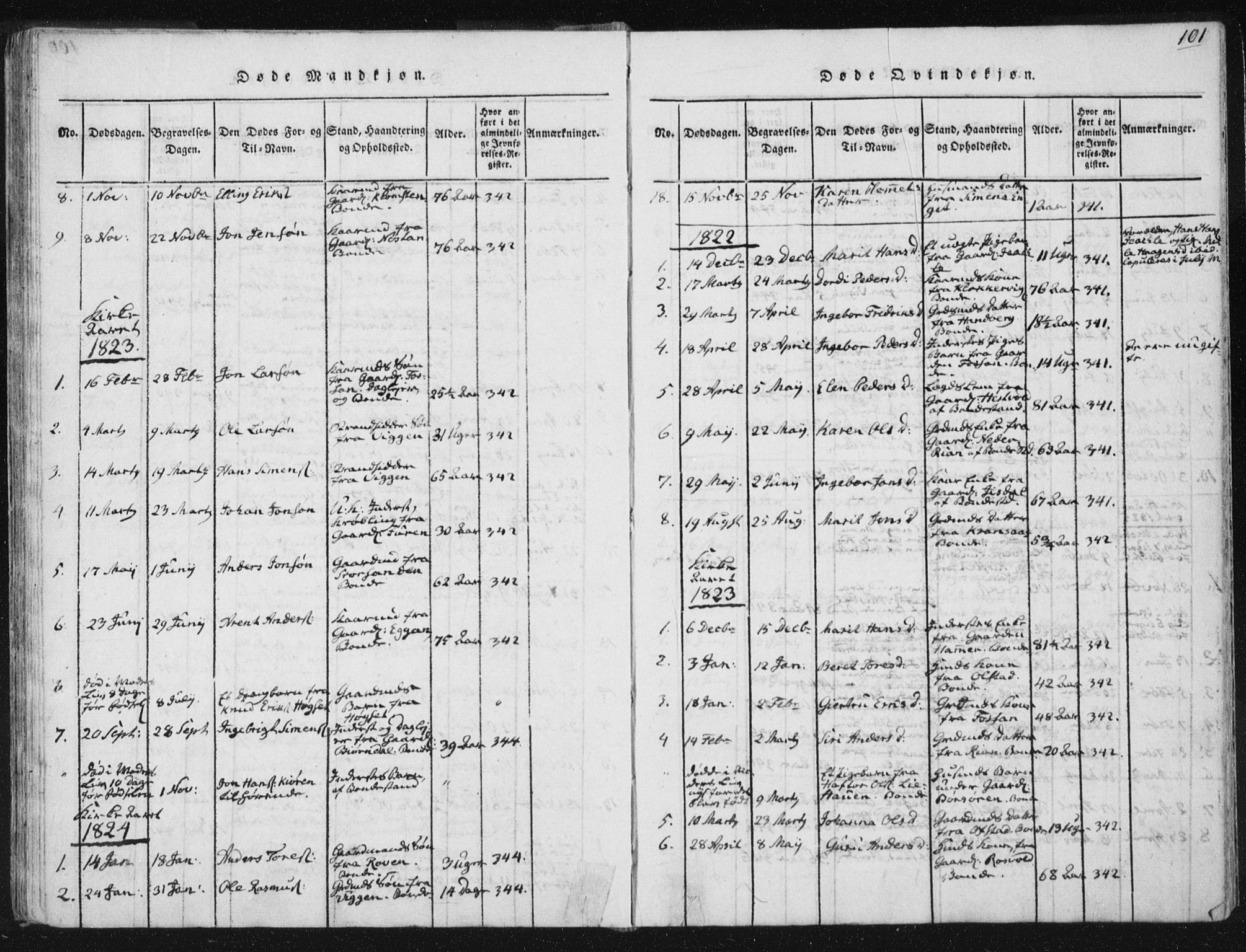 Ministerialprotokoller, klokkerbøker og fødselsregistre - Sør-Trøndelag, SAT/A-1456/665/L0770: Ministerialbok nr. 665A05, 1817-1829, s. 101