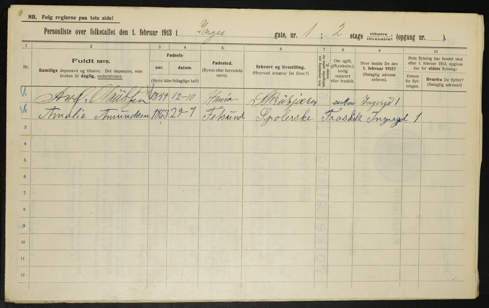 OBA, Kommunal folketelling 1.2.1913 for Kristiania, 1913, s. 43720