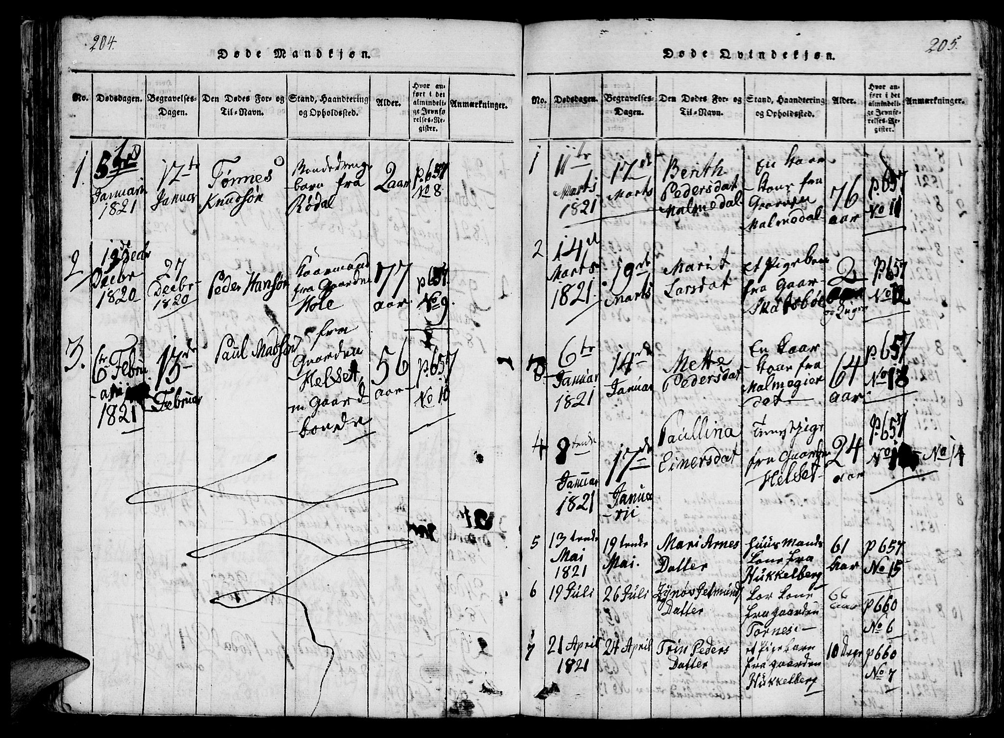 Ministerialprotokoller, klokkerbøker og fødselsregistre - Møre og Romsdal, AV/SAT-A-1454/565/L0747: Ministerialbok nr. 565A01, 1817-1844, s. 204-205