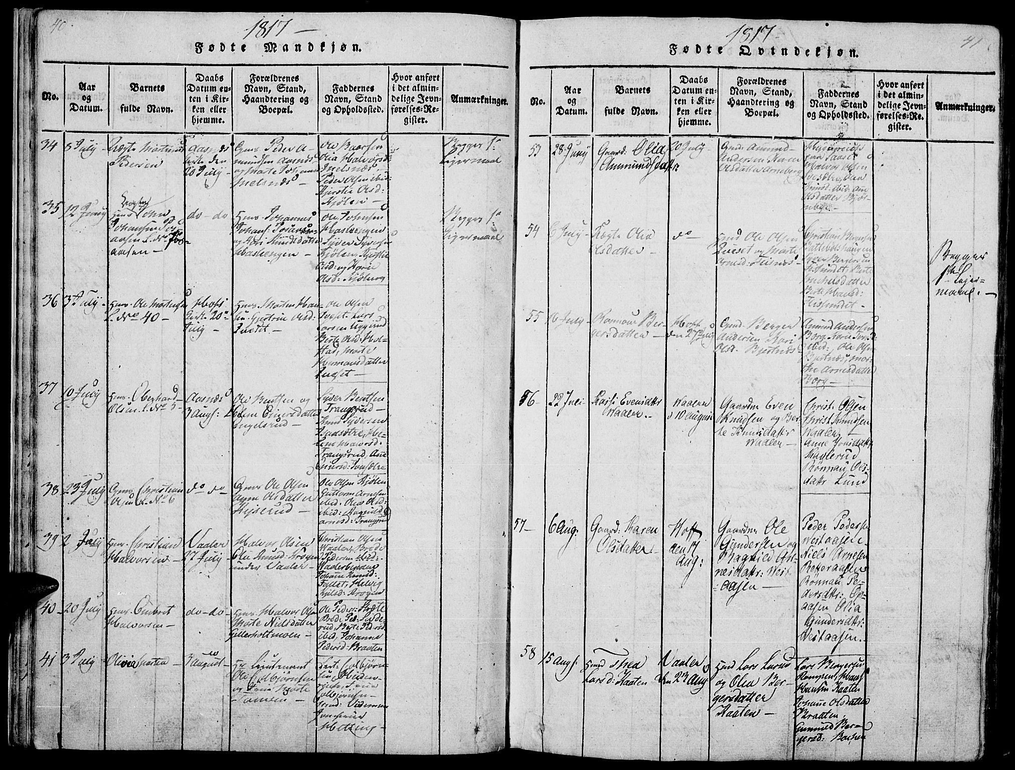 Hof prestekontor, AV/SAH-PREST-038/H/Ha/Haa/L0005: Ministerialbok nr. 5, 1816-1822, s. 40-41