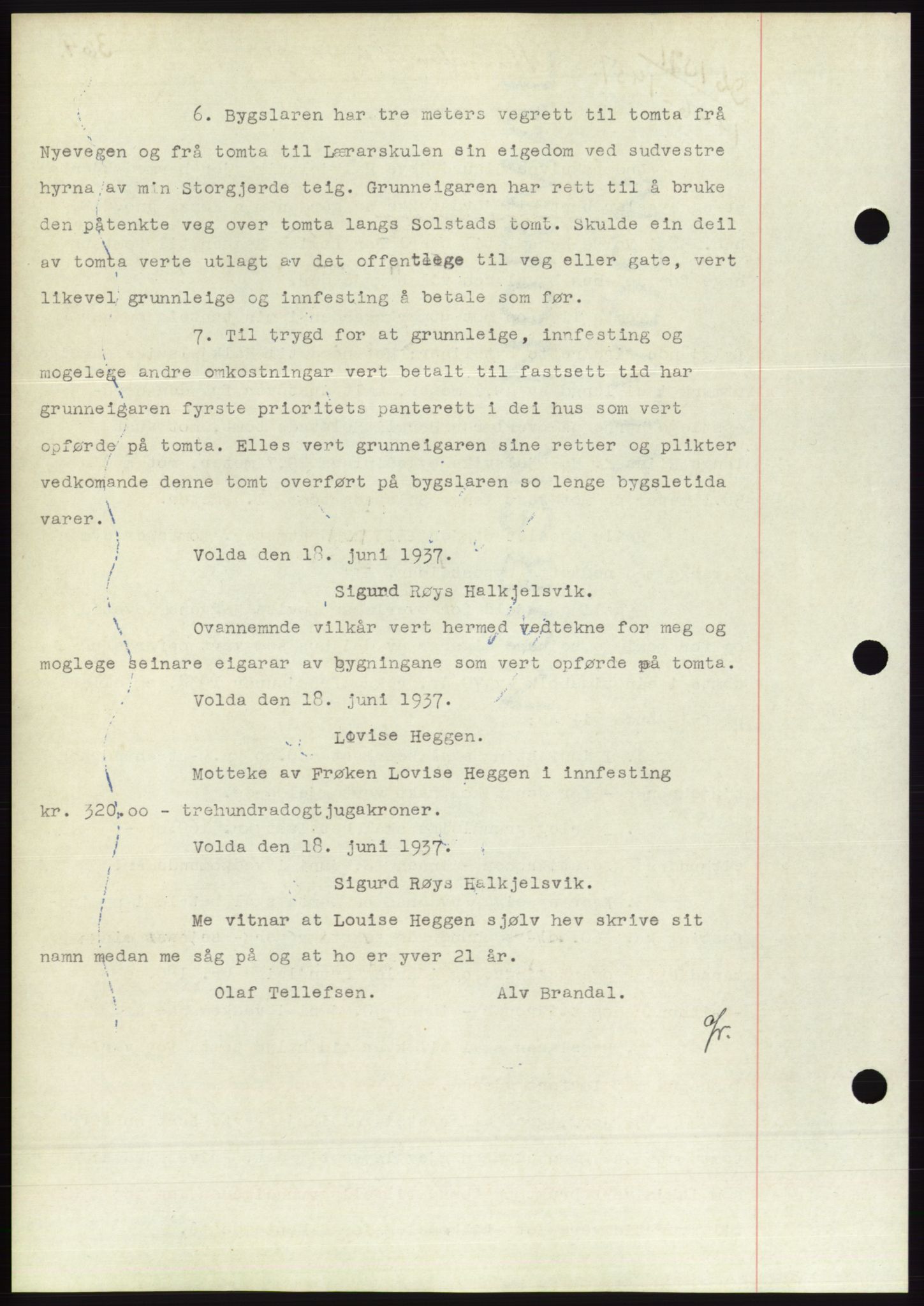 Søre Sunnmøre sorenskriveri, AV/SAT-A-4122/1/2/2C/L0063: Pantebok nr. 57, 1937-1937, Dagboknr: 1021/1937